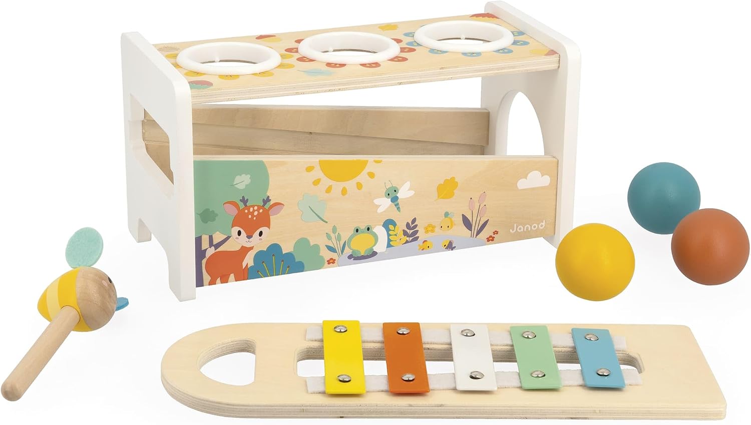 Detalle 2 de Janod Tap Tap Xylo Pure (J05155) : jouet en bois 2 en 1 d’éveil musical et d’adresse dès 1 an