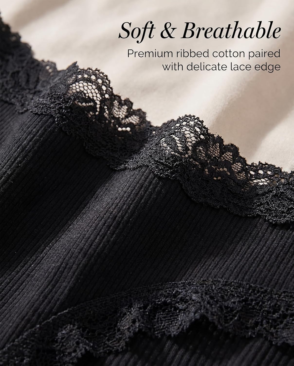 Detalle 1 de Knowyou Cotton Bikini Panties for Women, Low-Rise Lace Waist, 95% Cotton