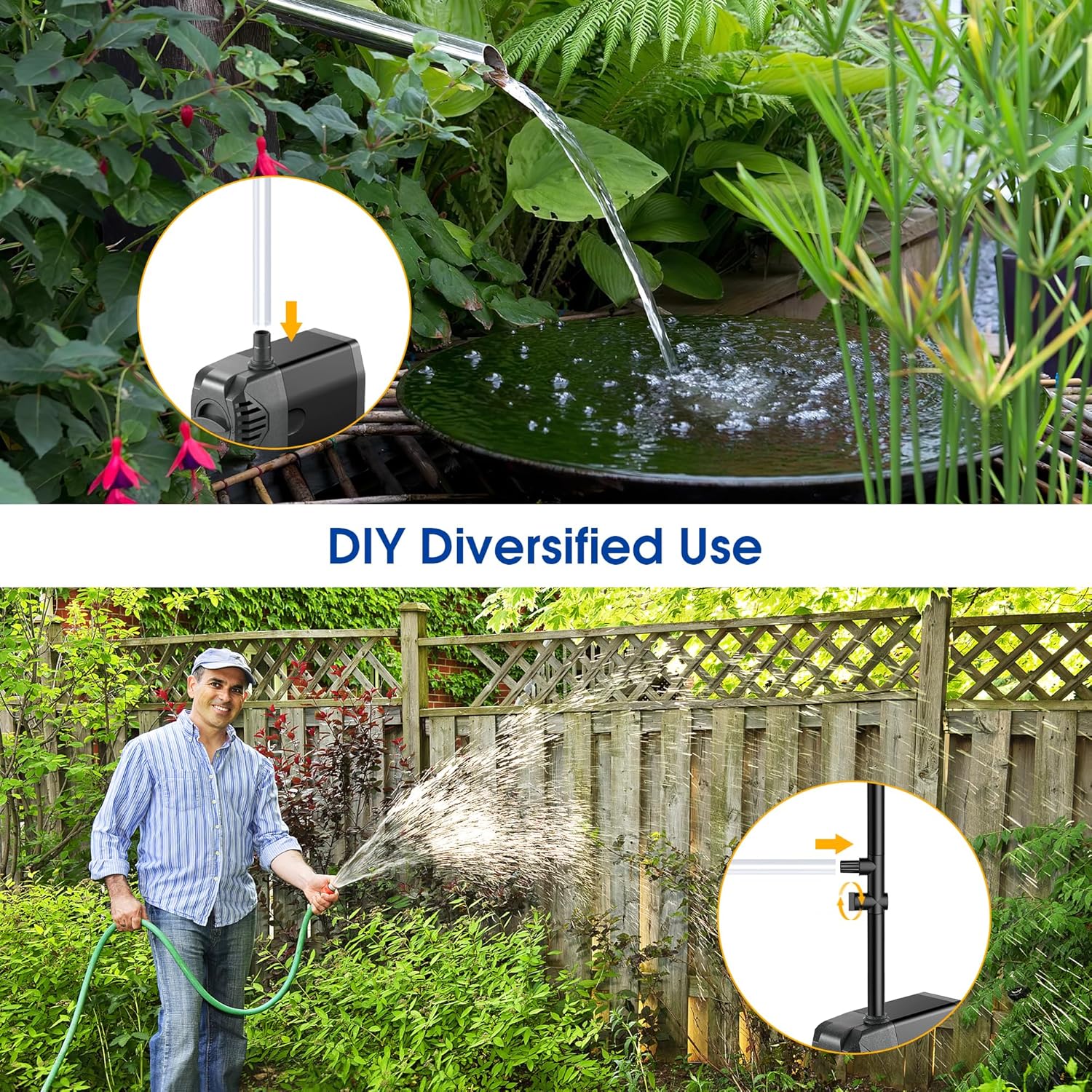 Thumbnail 4 de Biling 20W Solar Fountain Pump (320 GPH) with Adjustable Flow, Dual Filtration & 4 Nozzles