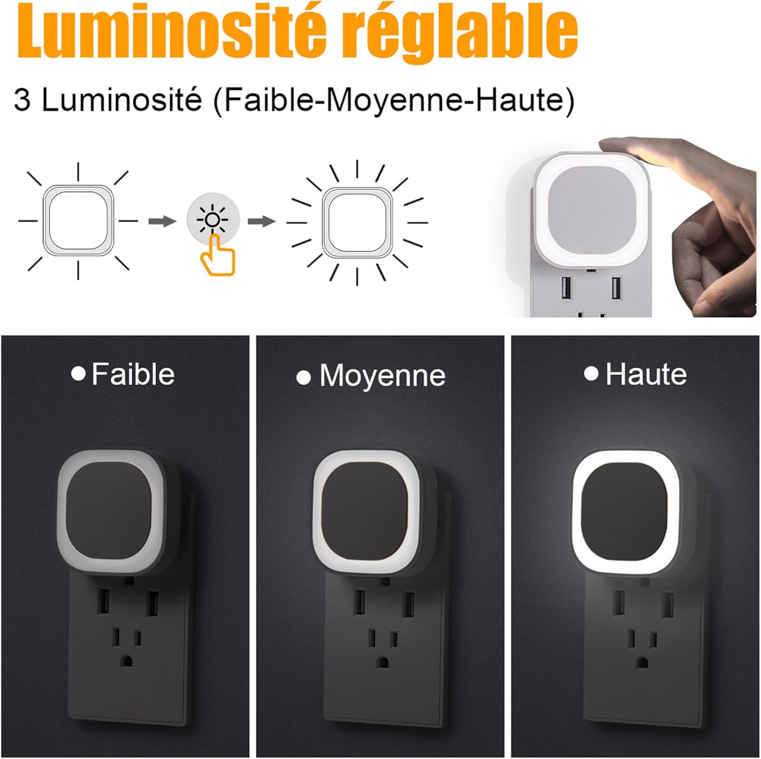 Thumbnail 1 de YUNLEX 2 Pcs Veilleuse LED automatique avec capteur crépusculaire et 3 niveaux de luminosité (blanc)