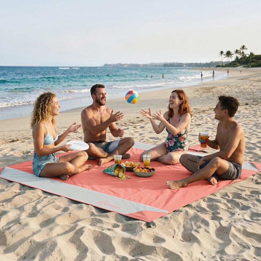 Detalle 2 de Wolfwise duży koc plażowy, lekki, wodoodporny i odporny na piasek, różowy