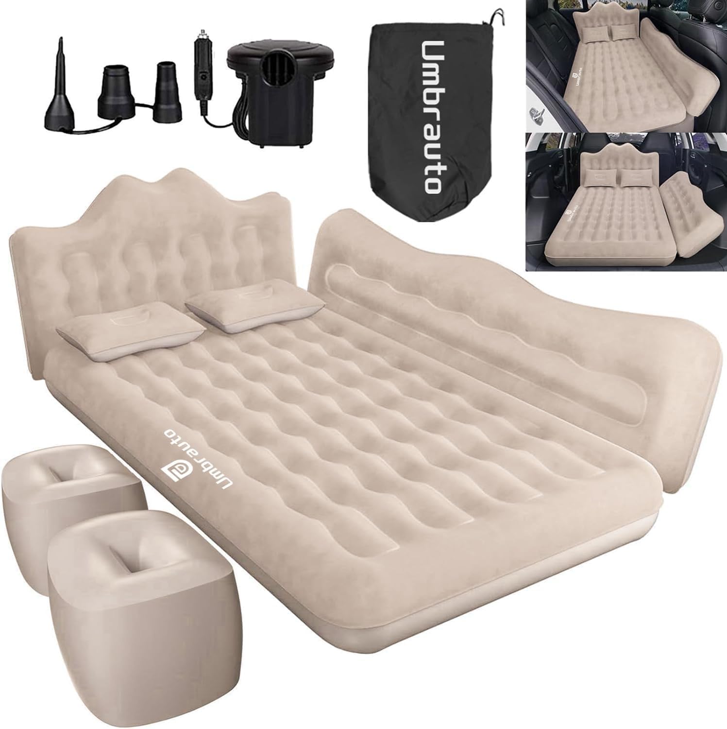 Detalle de Umbrauto AIR-2CAR-MM Backseat Air Mattress, PVC, 600 lb Capacity