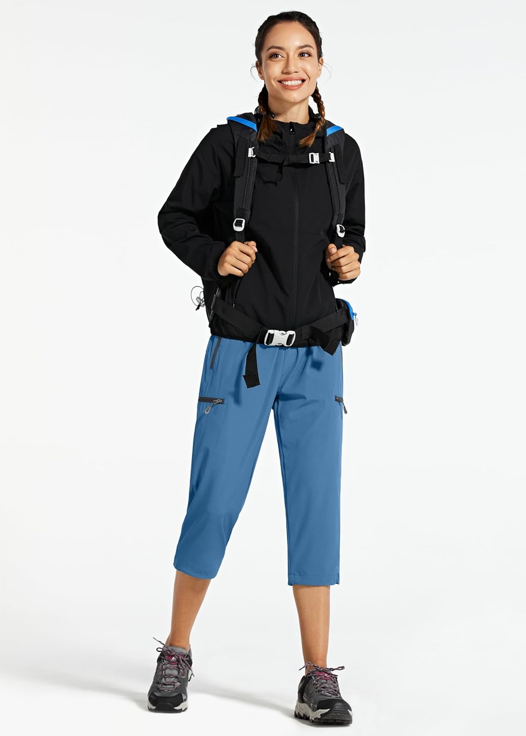 Detalle de Libin Women’s Lightweight Quick-Dry Cargo Capri Pants with Zipper Pockets