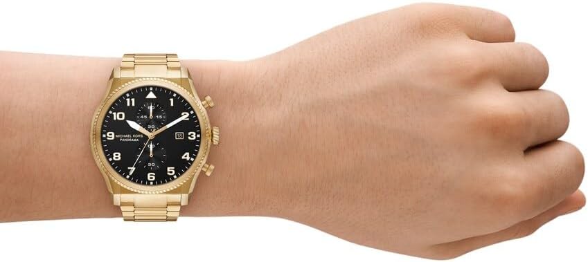 Detalle de Michael Kors Herren-Uhren Analog Quarz 32029933 – Edelstahlgehäuse, schwarzes Zifferblatt, 44 mm