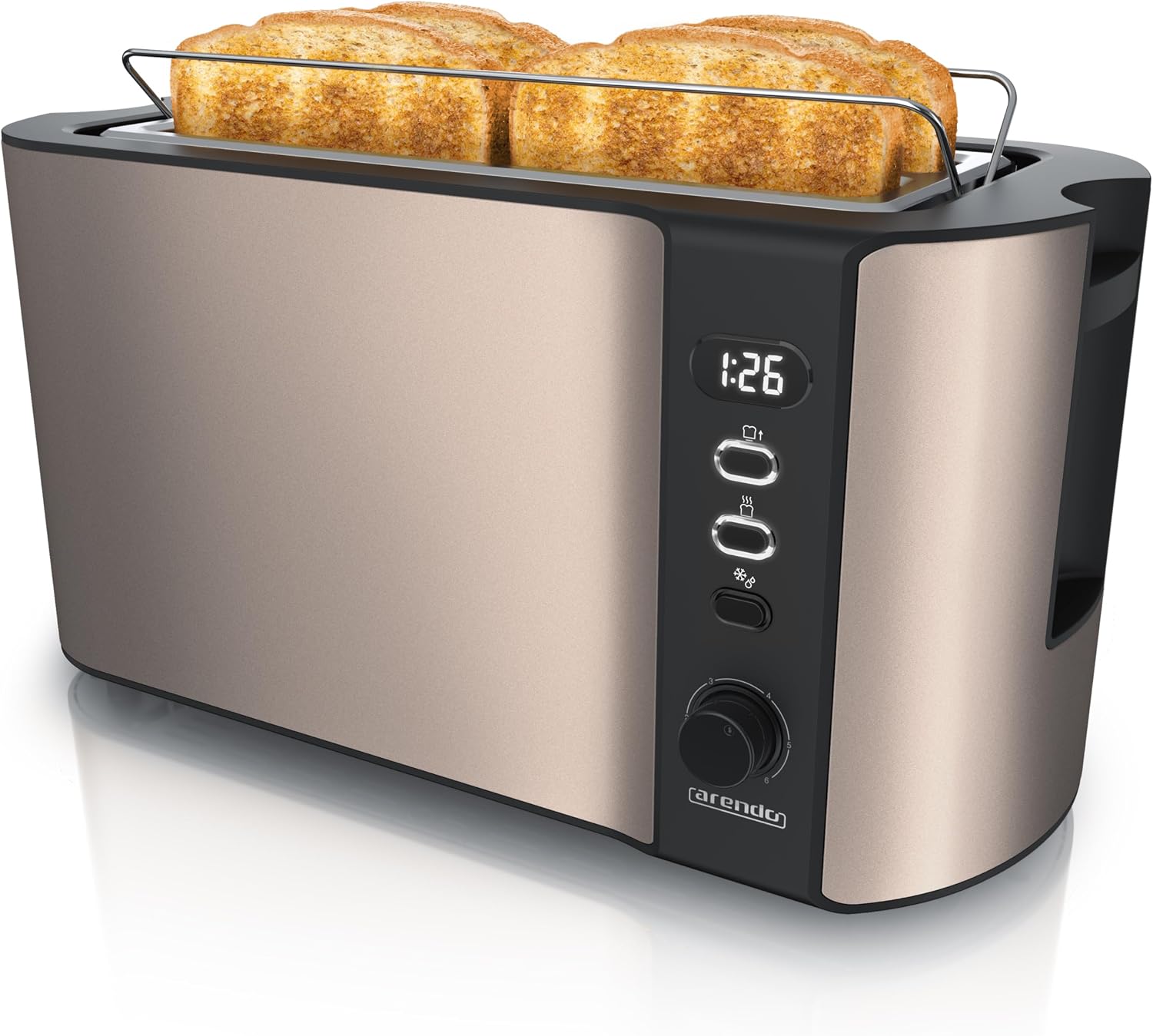Detalle de arendo Edelstahl-Toaster Langschlitz für 4 Scheiben mit Auftaufunktion und Restzeitanzeige (Bronze Design)