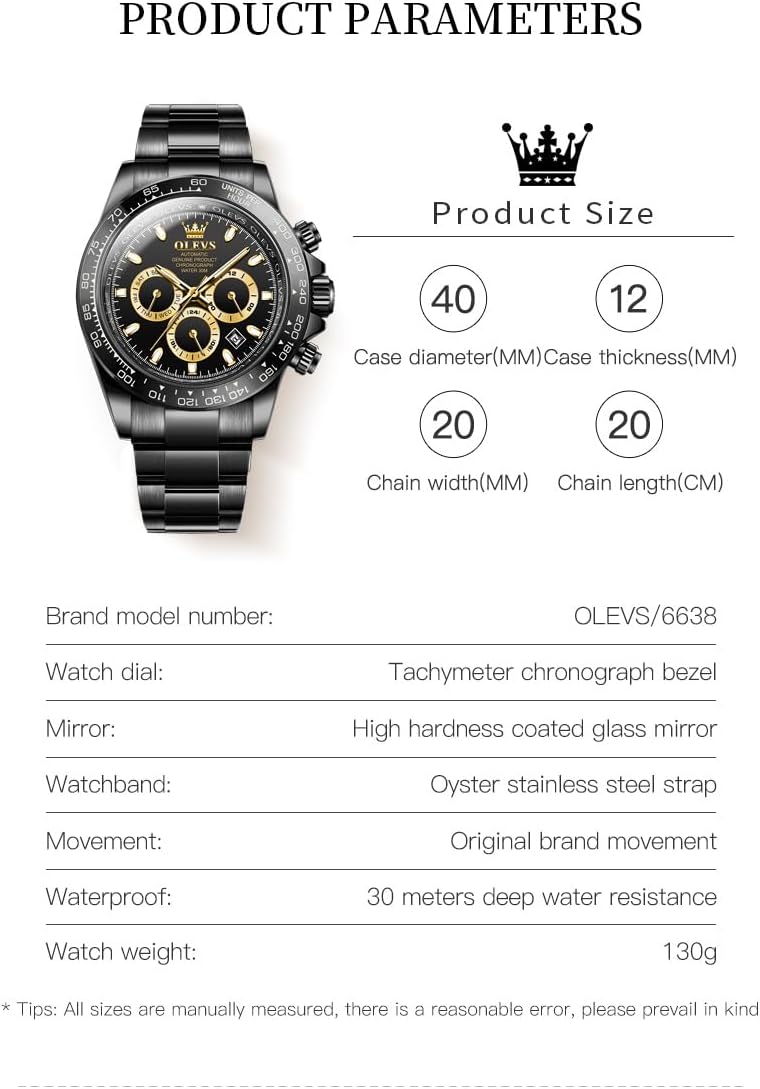 Thumbnail 5 de OLEVS Herrenarmbanduhr Automatik Gold Schwarz 30 m