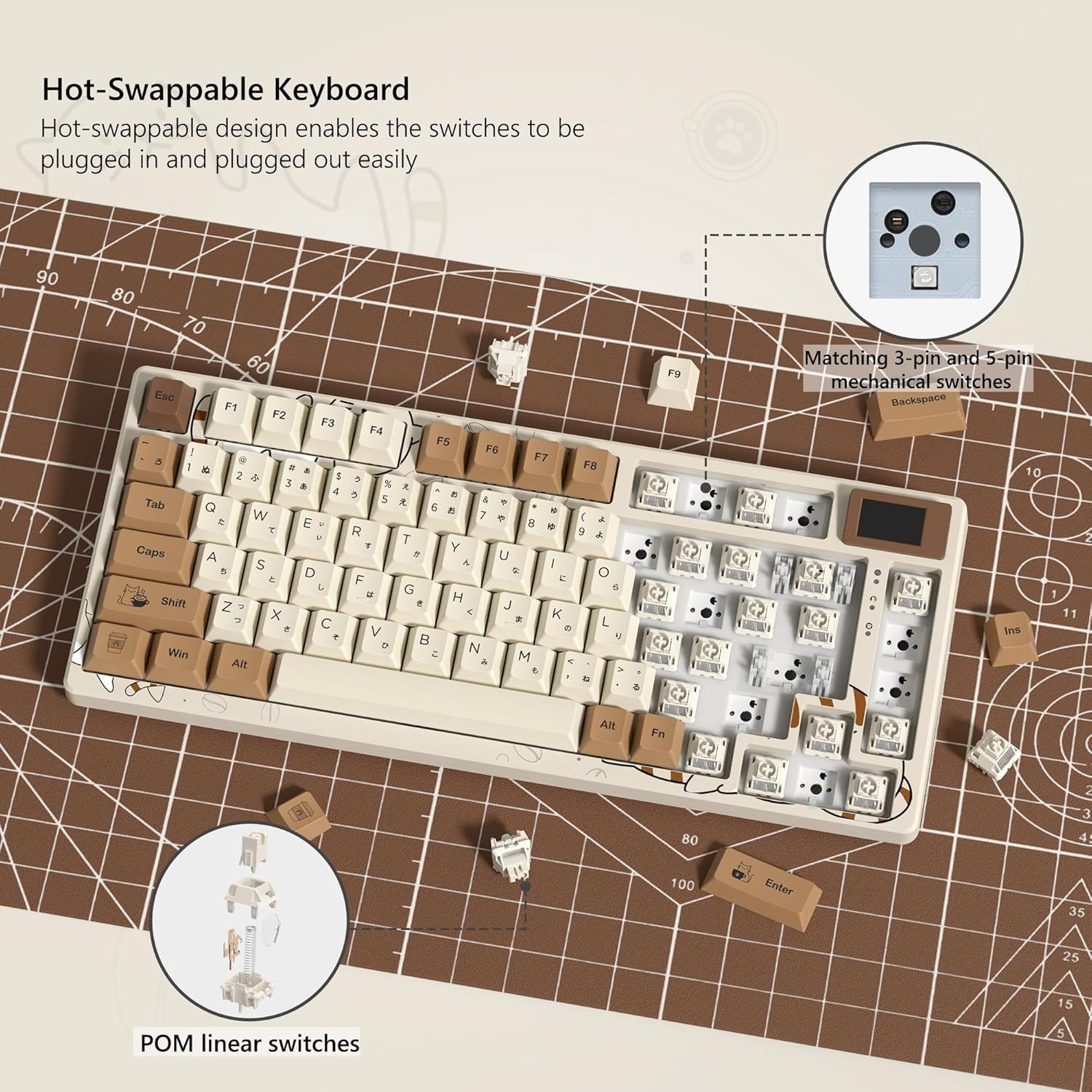 Detalle 1 de Womier SK80 Retro 75% Mechanical Gaming Keyboard with Color Display