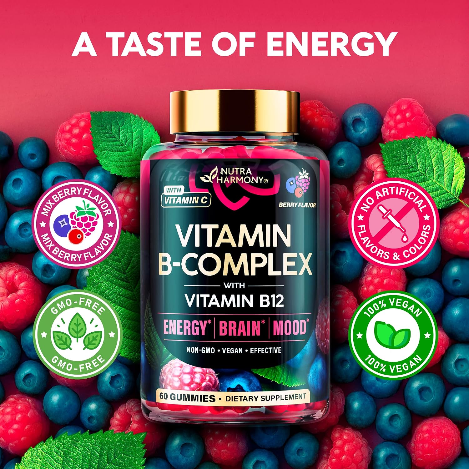 Thumbnail 6 de NUTRAHARMONY B-Complex Gummies, Vegan Mixed Berry with B12 and Vitamin C