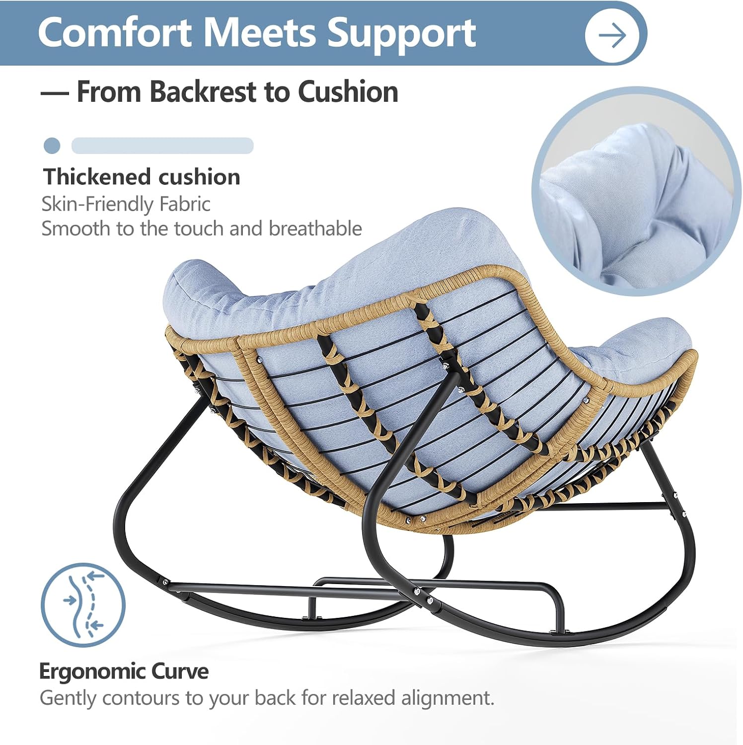 Detalle 2 de SWITTE Papasan Rocking Chair, 450 lb Capacity