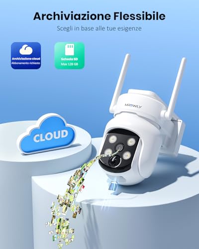 Thumbnail 8 de MROWLY Telecamera Wi-Fi Esterno 2 in 1 con Pannello Solare: 4MP/2.5K, Copertura 360°, Visione Notturna a Colori e Rilevamento PIR