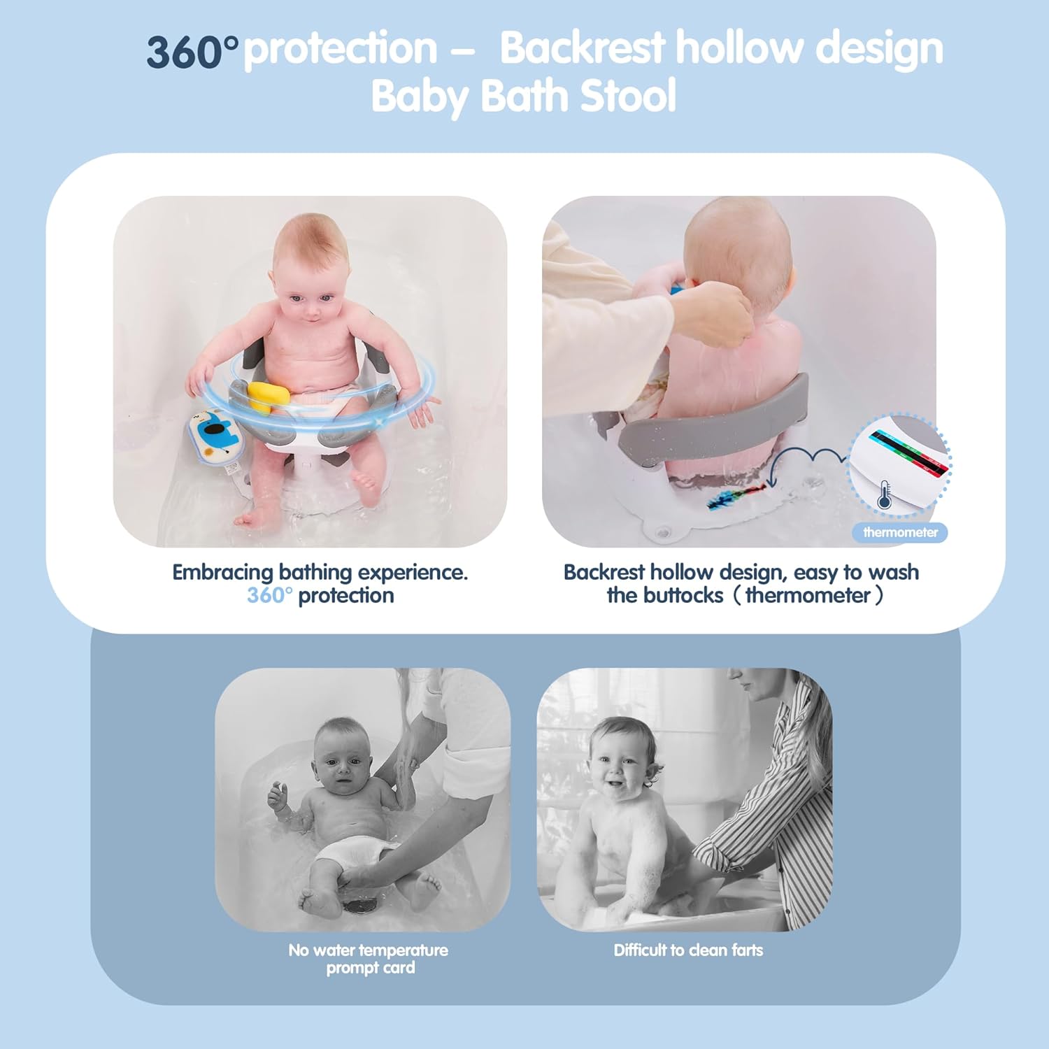 Thumbnail 3 de babove Baby Bath Seat for Babies 6 Months & Up with Thermometer Sticker – Safe Sit‑Up Chair in Grey