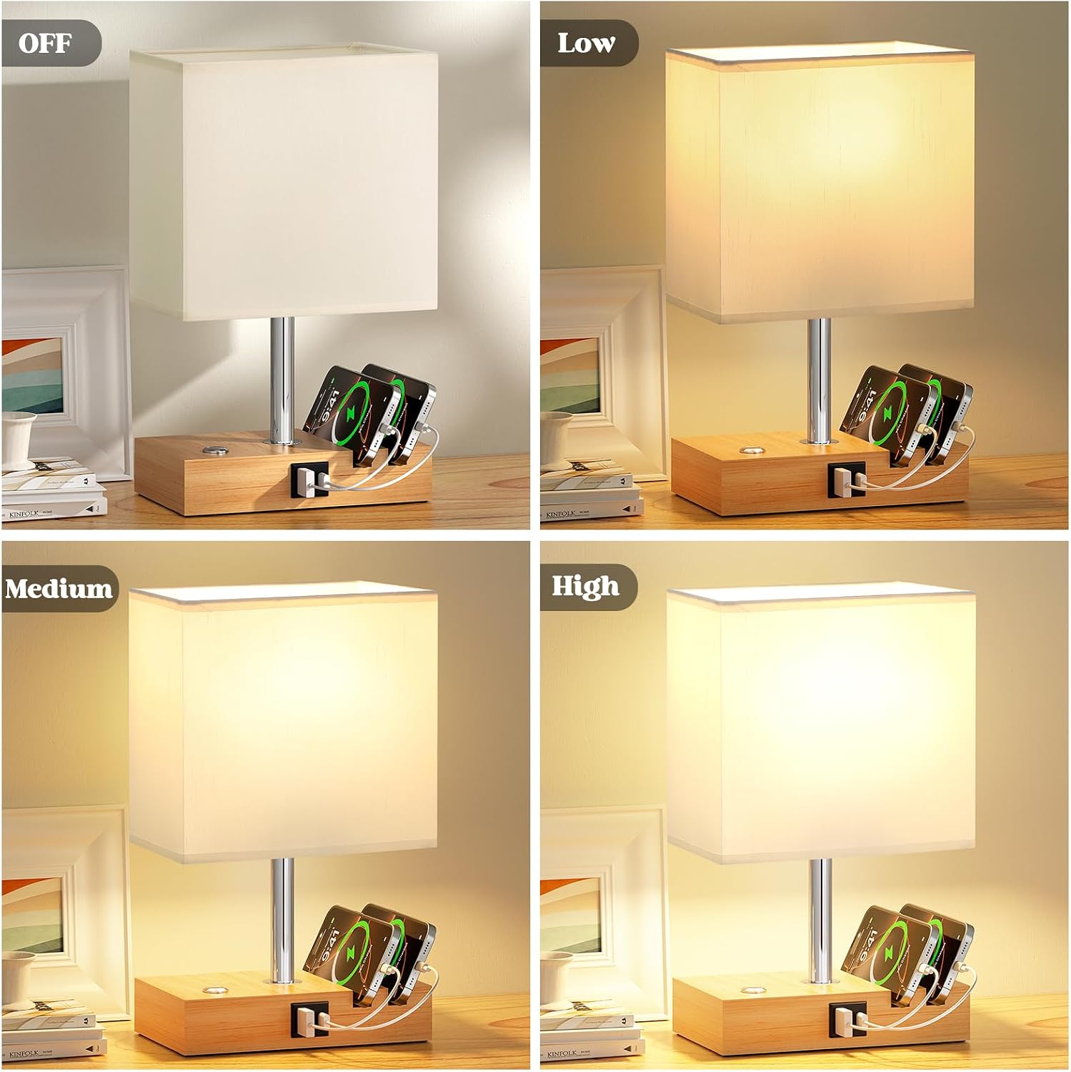 Thumbnail 1 de PreeOtti Bedside Wooden Lamp with USB A+C ports