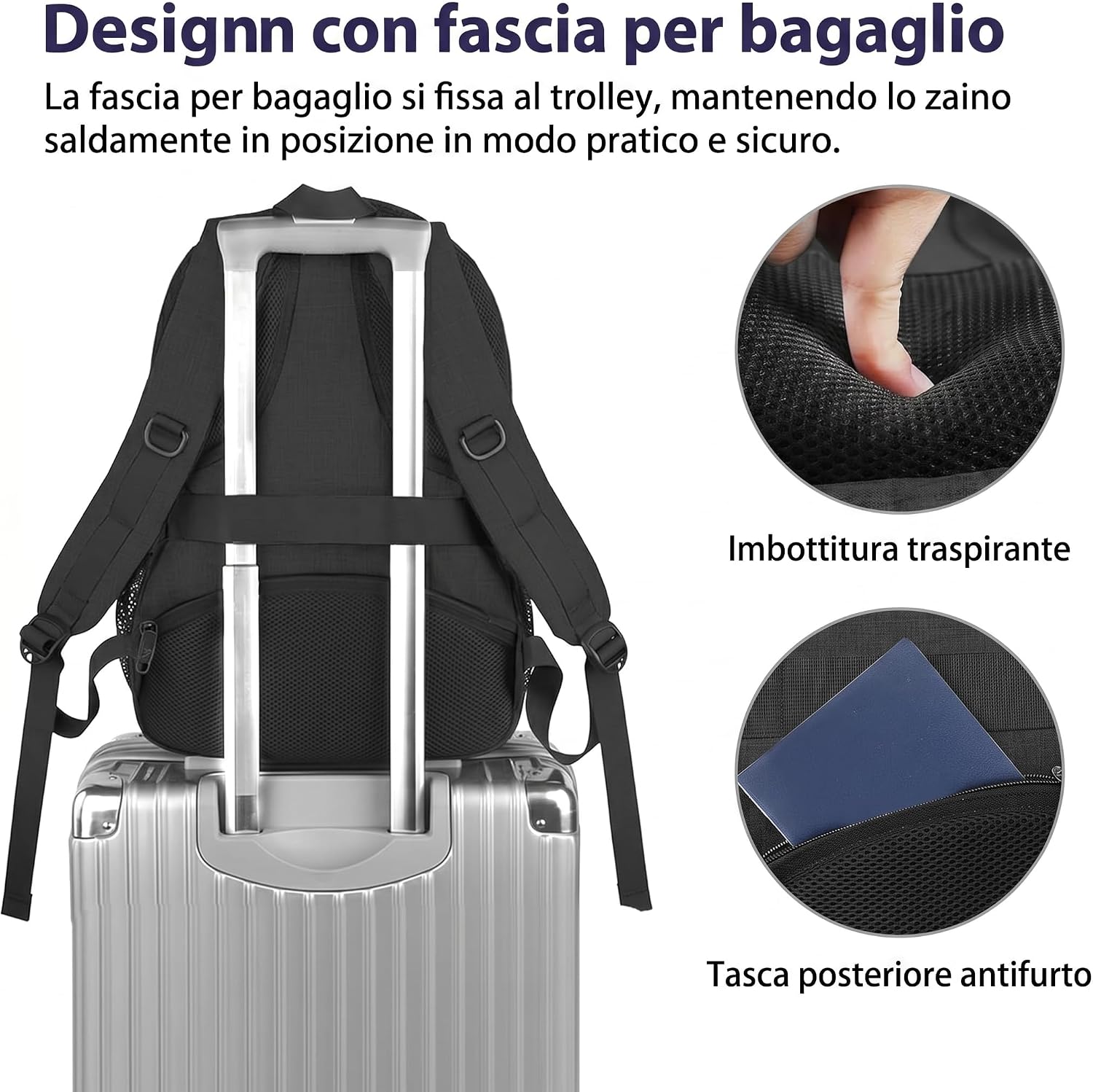 Detalle de MATEIN Zaino Porta PC 17 Pollici – Zaino da Lavoro Antifurto, Impermeabile e TSA-Friendly