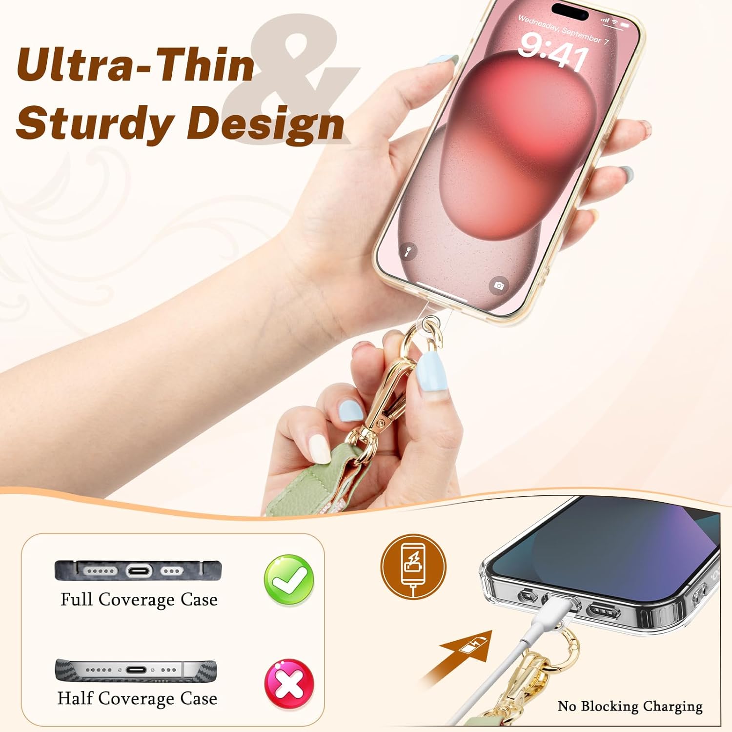 Detalle 2 de ONEKERUN Universelle Cordon Telephone Portable – Lanyard réglable avec 2 cartes transparentes