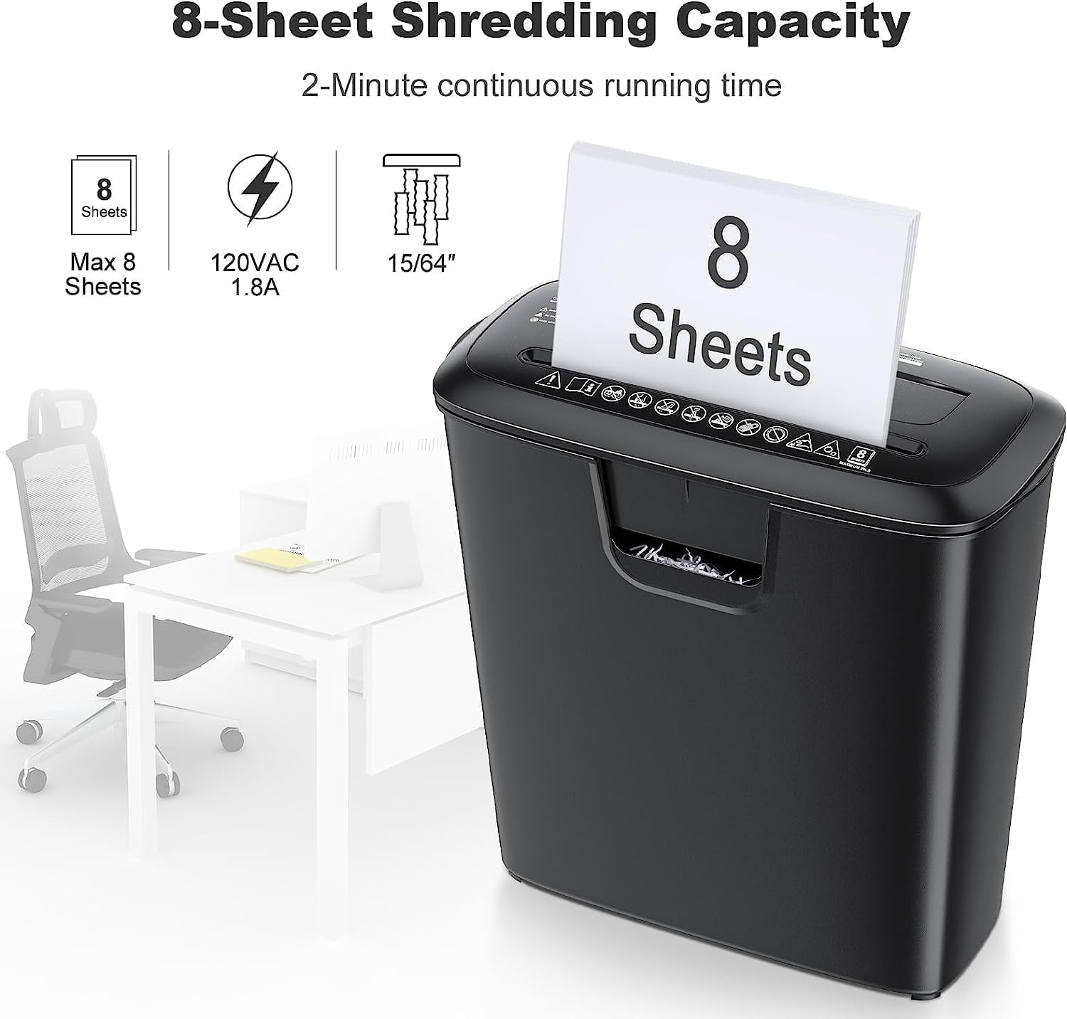Detalle de bonsaii S120-C 8-Sheet Strip-Cut Paper Shredder with 3.4-Gallon Bin