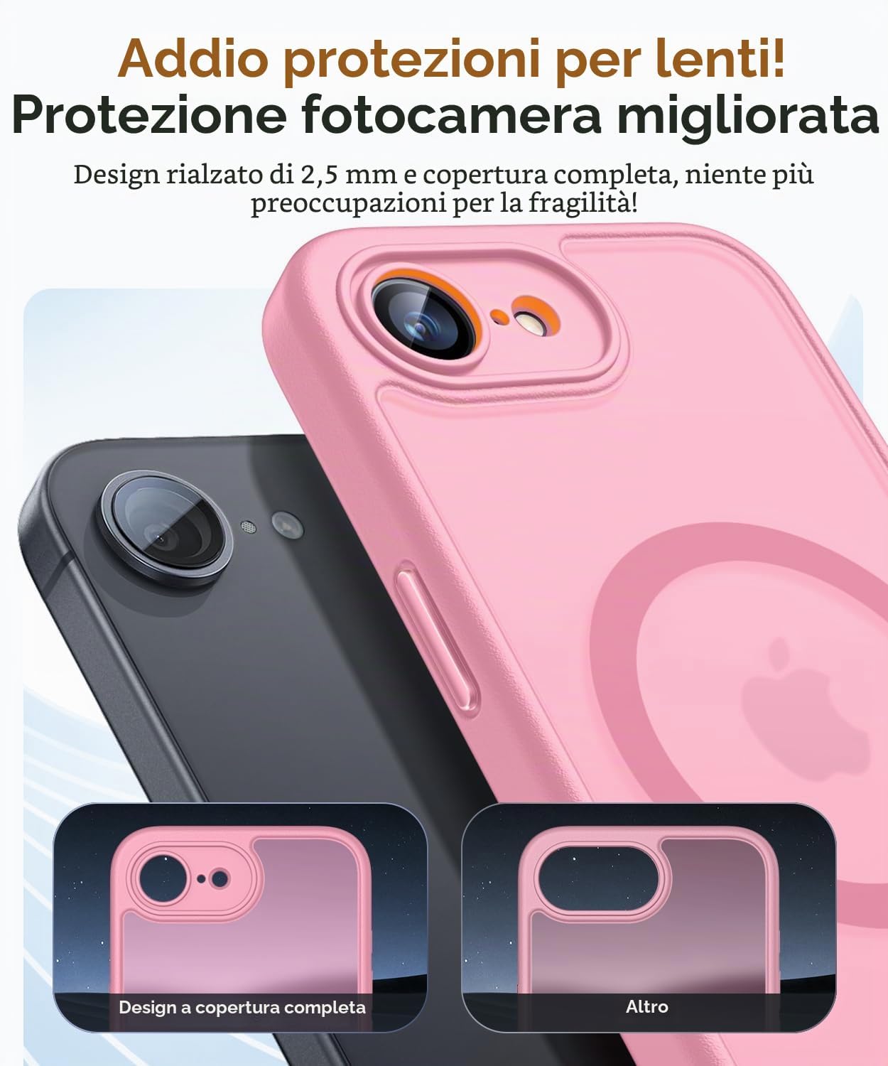 Detalle de CANSHN Magnetica Cover per iPhone 16e / 17e (6.1”) Rosa – protezione fotocamera a copertura totale, compatibile MagSafe