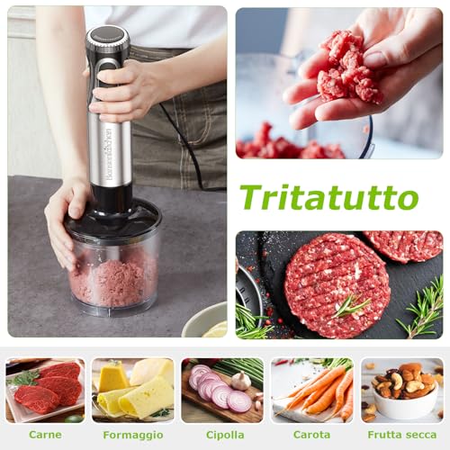 Detalle de Bonsenkitchen Frullatore a Immersione 4‑in‑1 da 1000W: potenza, versatilità e design in acciaio inox