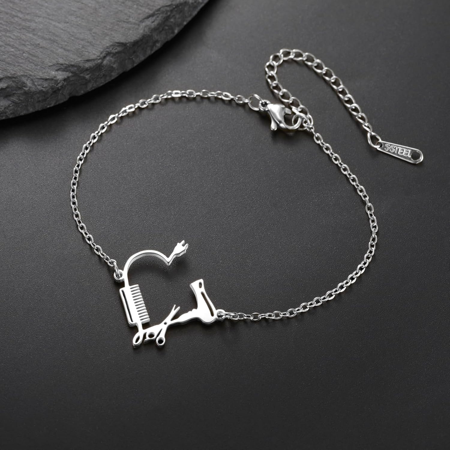 Detalle de EUEAVAN Friseurschere Kamm Haartrockner Armband – stilvolles Friseur-Schmuckarmband mit verstellbarer Länge