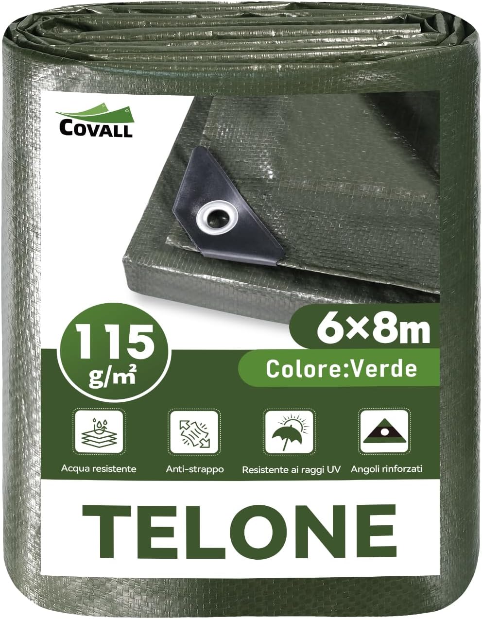 Detalle de COVALL Telo Impermeabile 115 g/m² 6x8m Verde – affidabile per esterni