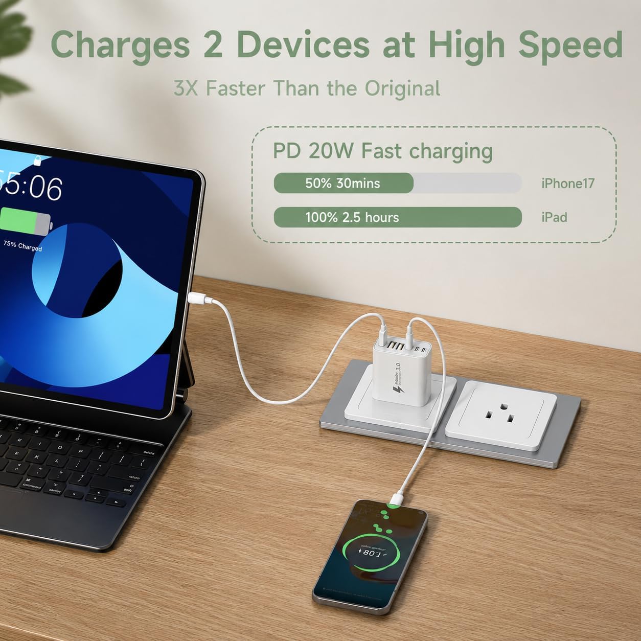 Detalle de Caricatore USB-C Rapido 50W a 5 Porte: stazione di ricarica compatta per dispositivi