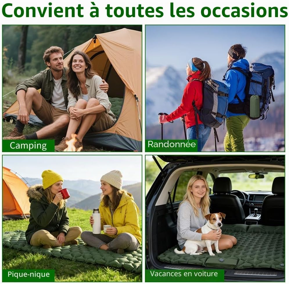 Thumbnail 6 de AUYAO Matelas Camping Gonflable 190x120x5 cm avec Oreiller intégré et pompe à pied – léger, imperméable et modulable