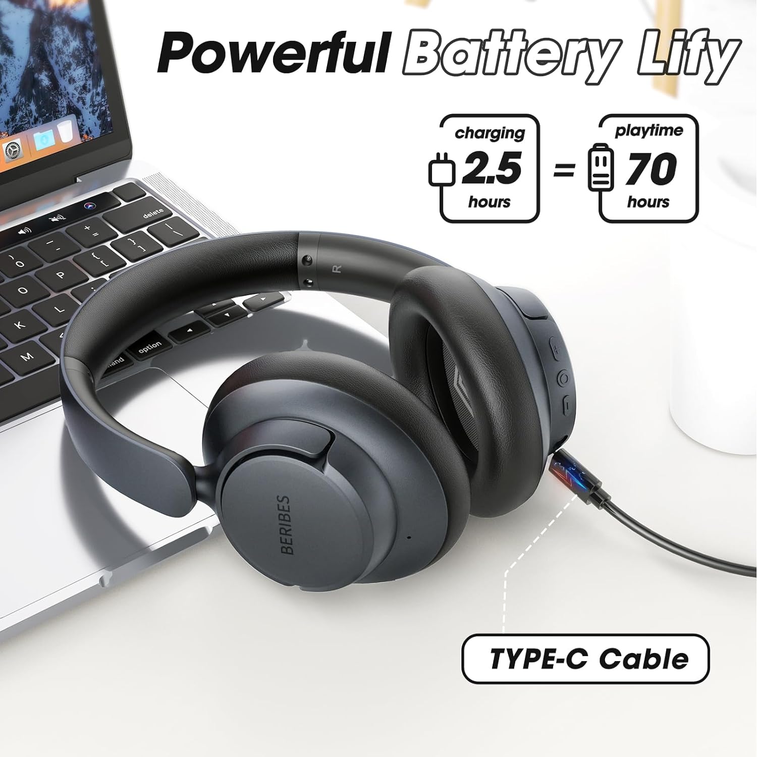 Detalle de BERIBES Upgraded ANC Headphones 70H Playtime