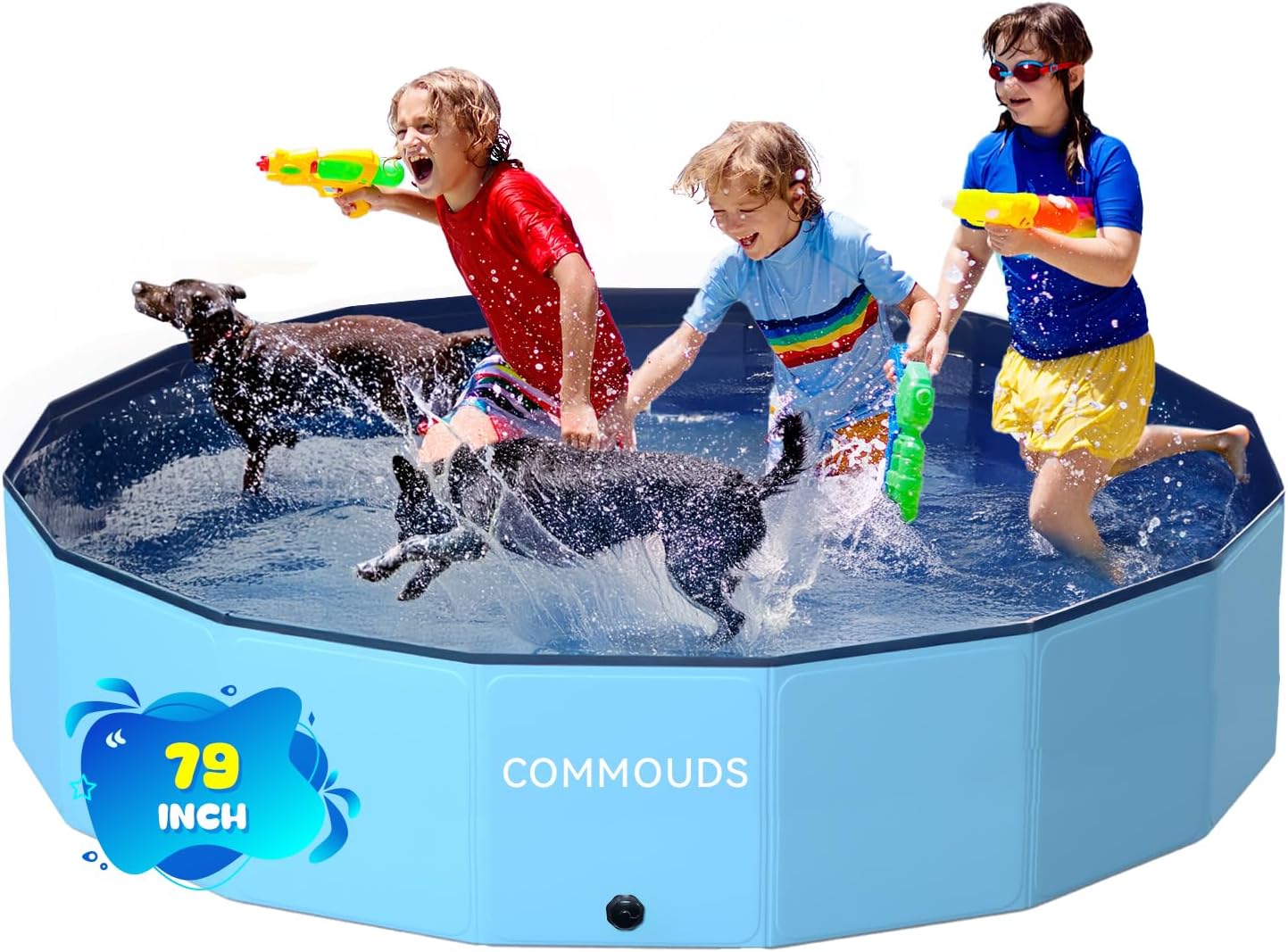 COMMOUDS Foldable Dog Pool (Foldable Hard Plastic Kiddie Pool) — Portable Pet Bath & Wading Pool