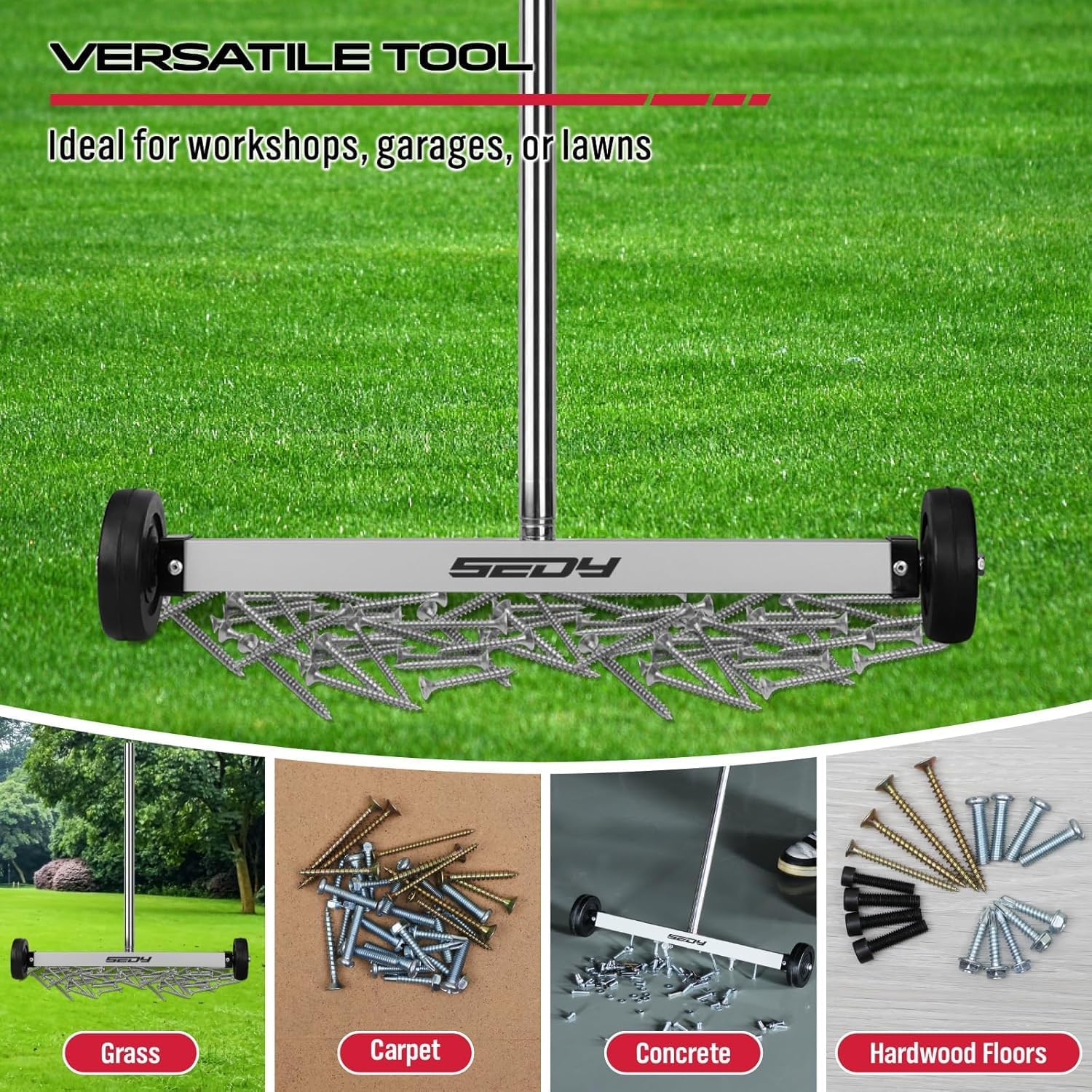 Thumbnail 6 de Magnet Sweeper Magnetic Nail Roller 17-Inch with Telescoping Handle – Heavy Duty Nail Pickup for Workshop, Garage and Yard