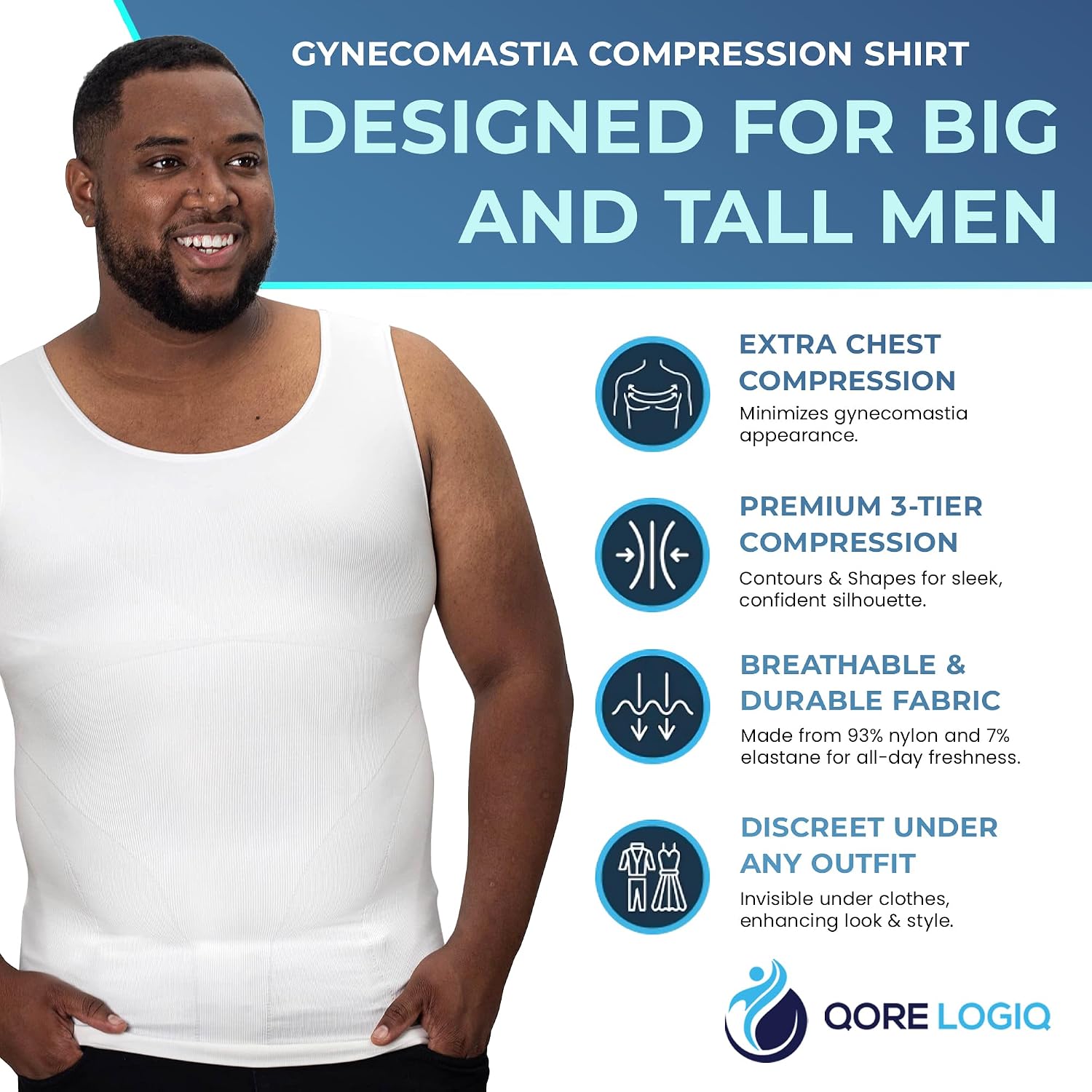 Thumbnail 2 de QORE LOGIQ Gynecomastia Compression Shirts for Men — Slimming Tank Top for Big & Tall builds