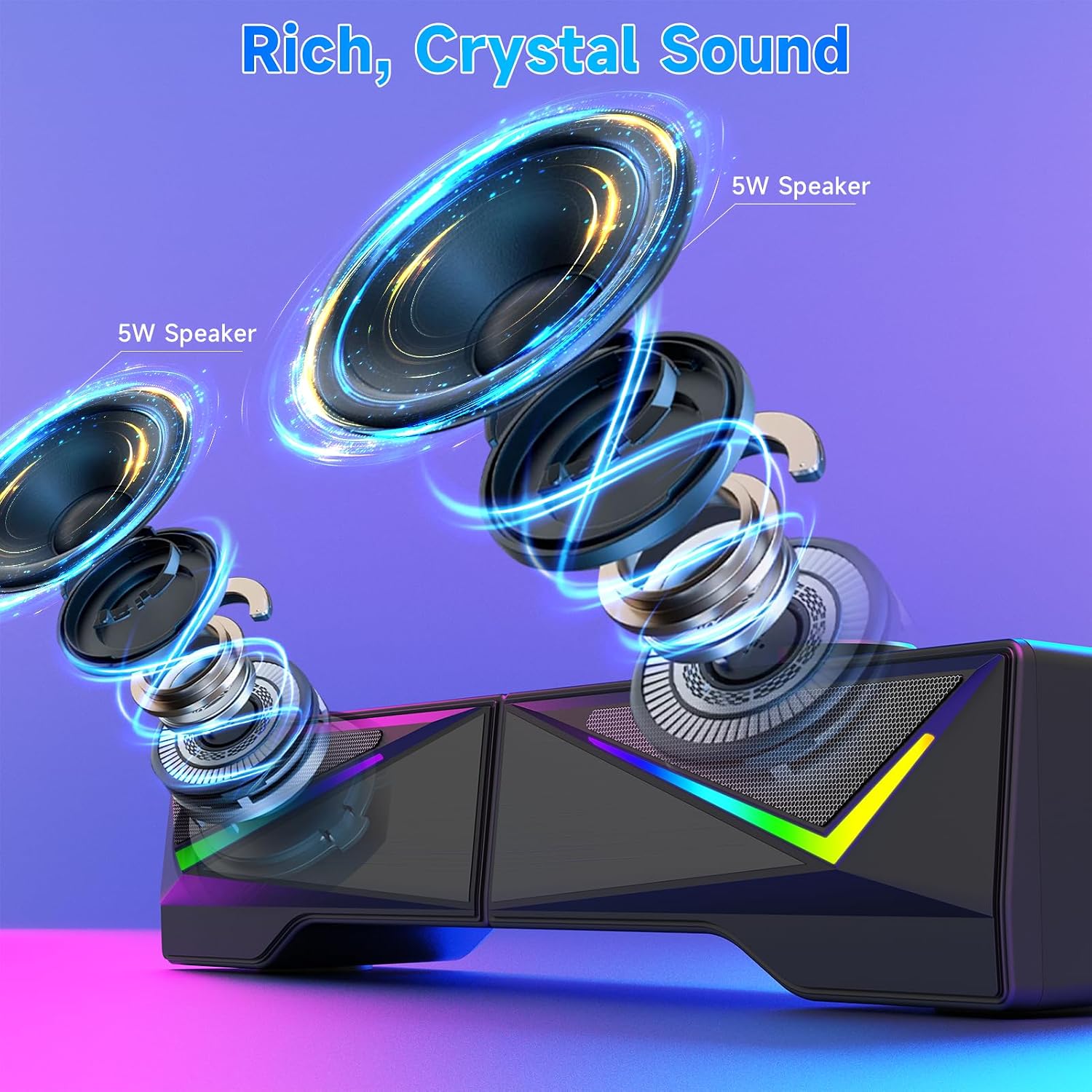 Detalle 2 de AOC Splitx Detachable Computer Speakers, Bluetooth 5.3, 10W RGB