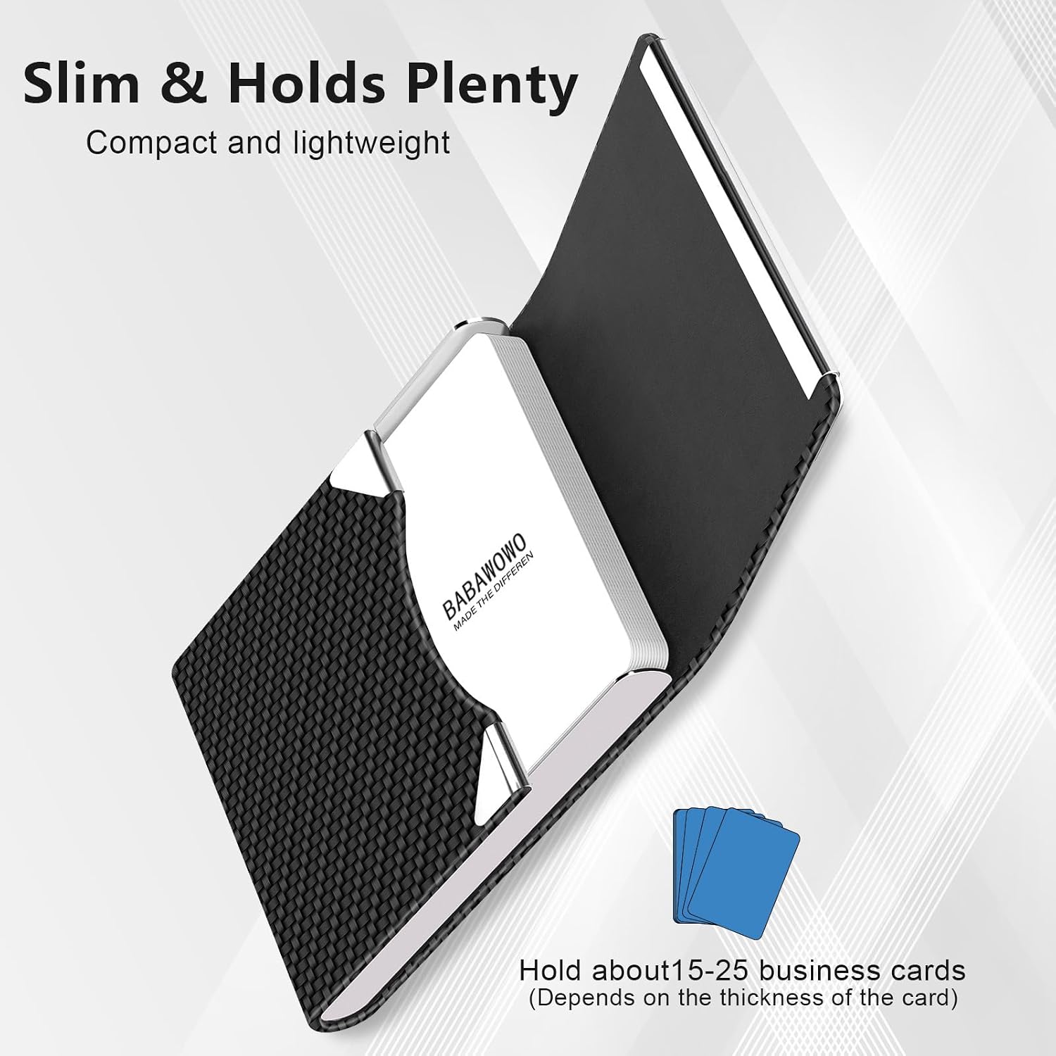 Detalle de BABAWOWO Slim RFID-Blocking Card Holder with PU Leather & Stainless Steel – Black Carbon