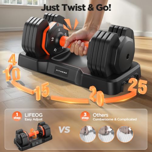 Detalle 2 de LifeOG 2026 Updated Adjustable Dumbbell Set (2x 25 lbs) with 5-Weight Options