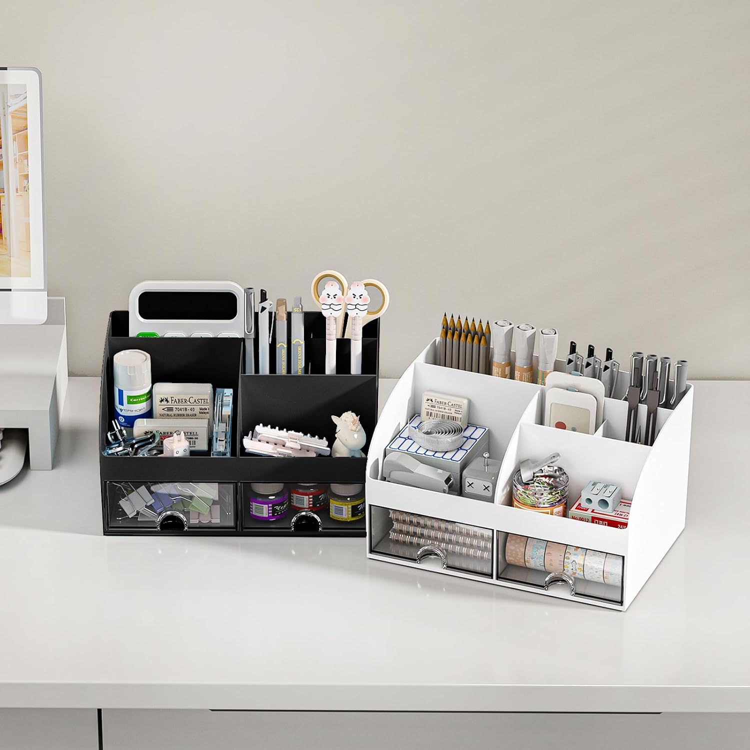 Detalle de COMFYROOM Desktop organizer with 6 Compartments, 2 Drawers, Black Plastic