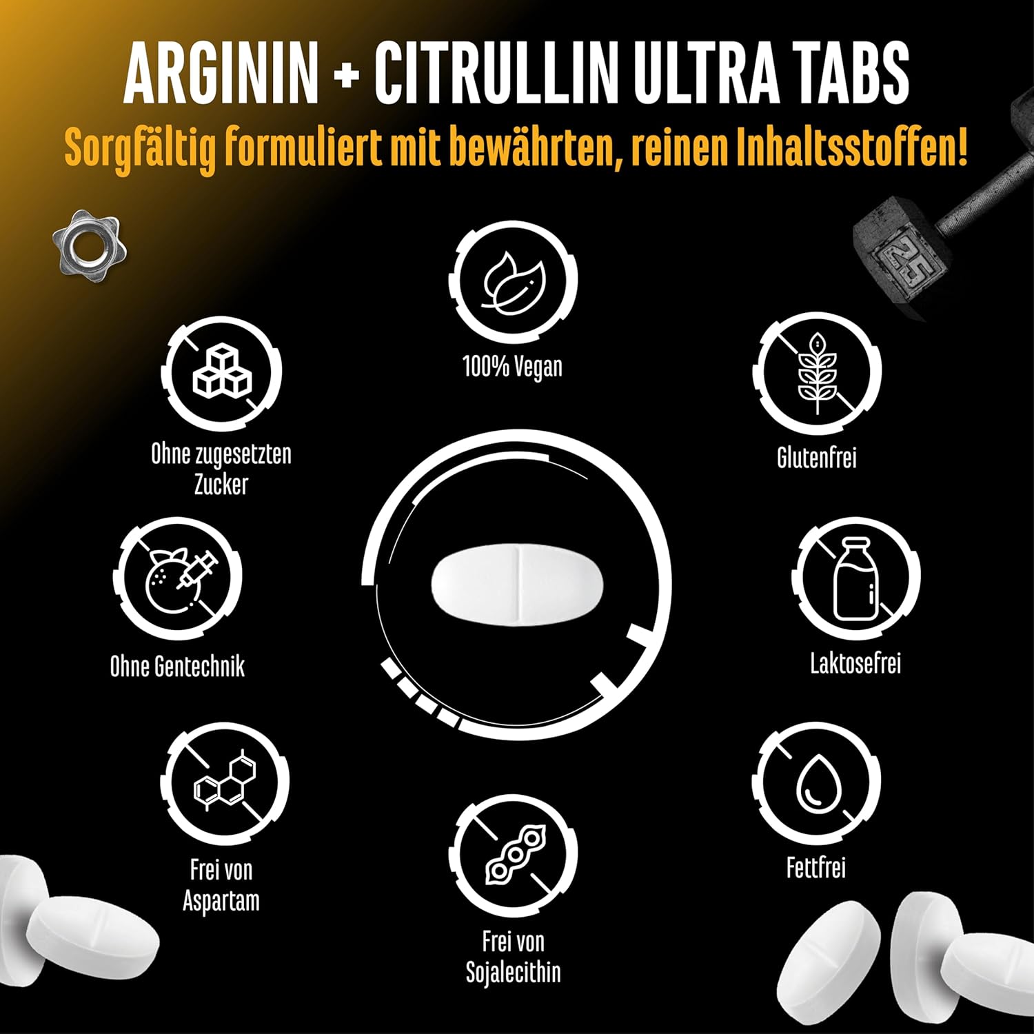 Thumbnail 3 de L-Arginin + L-Citrullin Ultra Tabs – Hochdosierte Vegane Kombi mit 300 Tabletten (1100 mg pro Tablette)