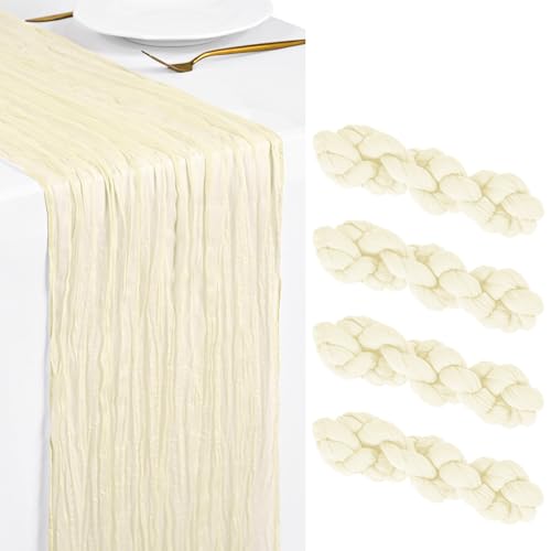 Detalle de Showgeous Lote de 4 Caminos de Mesa de Gasa Beige 45x275 cm – Boho rústico para bodas y eventos