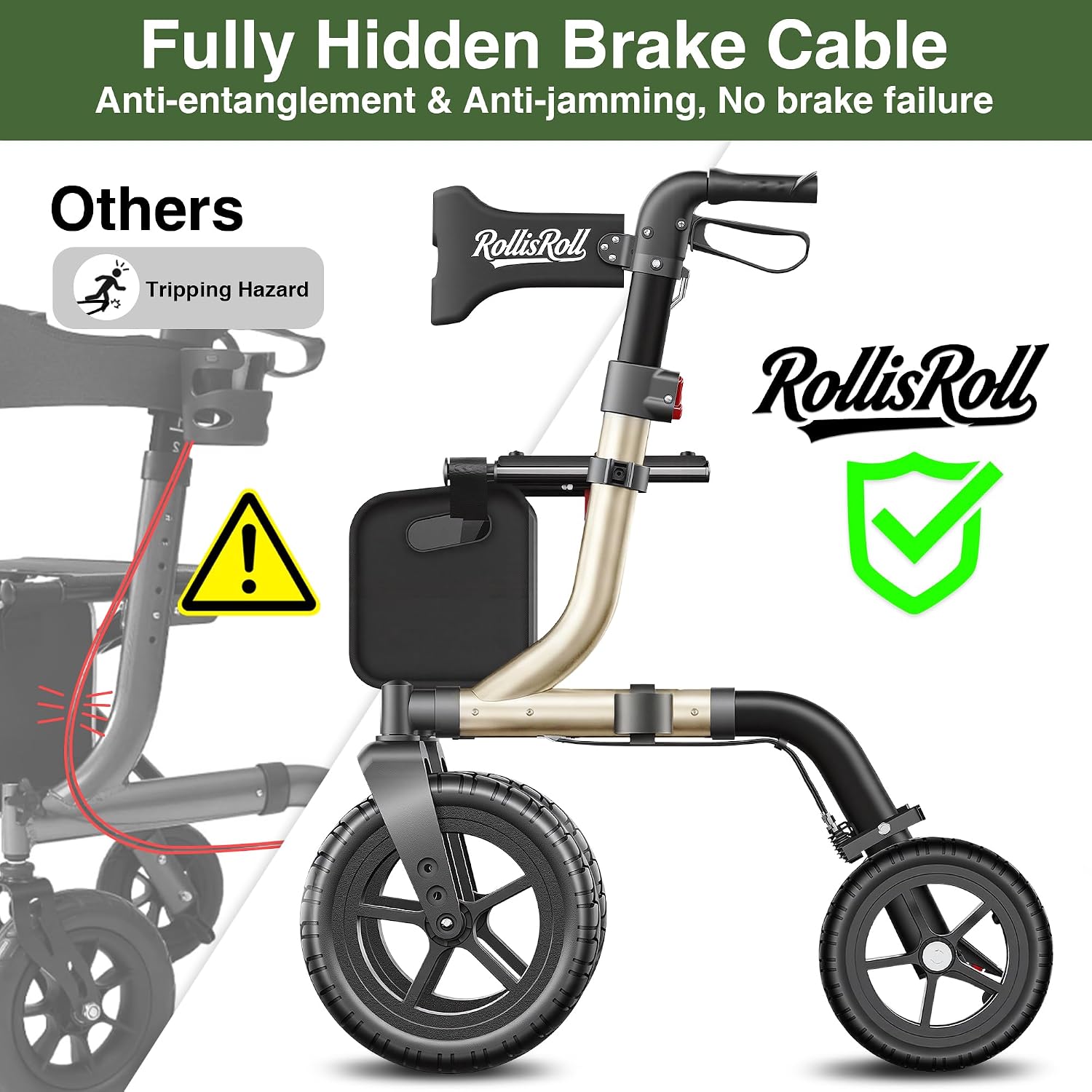 Detalle de RollisRoll A42003W12 Rollator Walker with Seat, 12-Inch Rubber Wheels, Golden