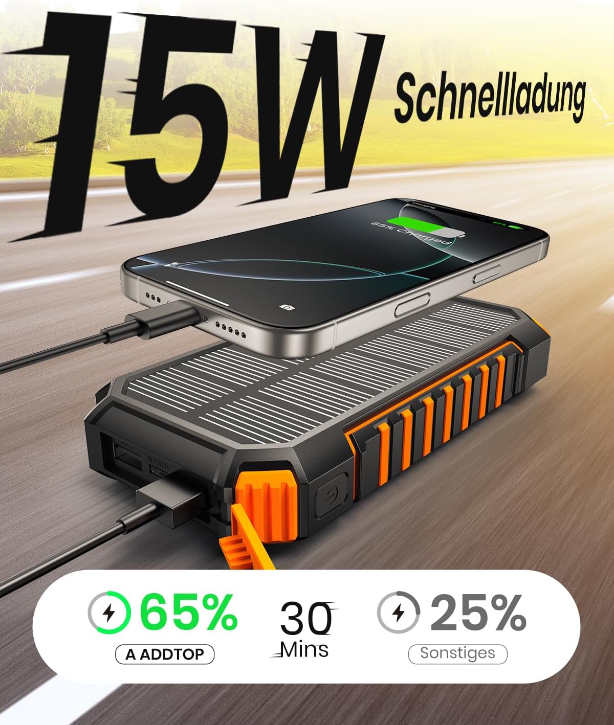 Thumbnail 2 de ADDTOP Solar Power Bank 26800mAh USB-C Schnellladung