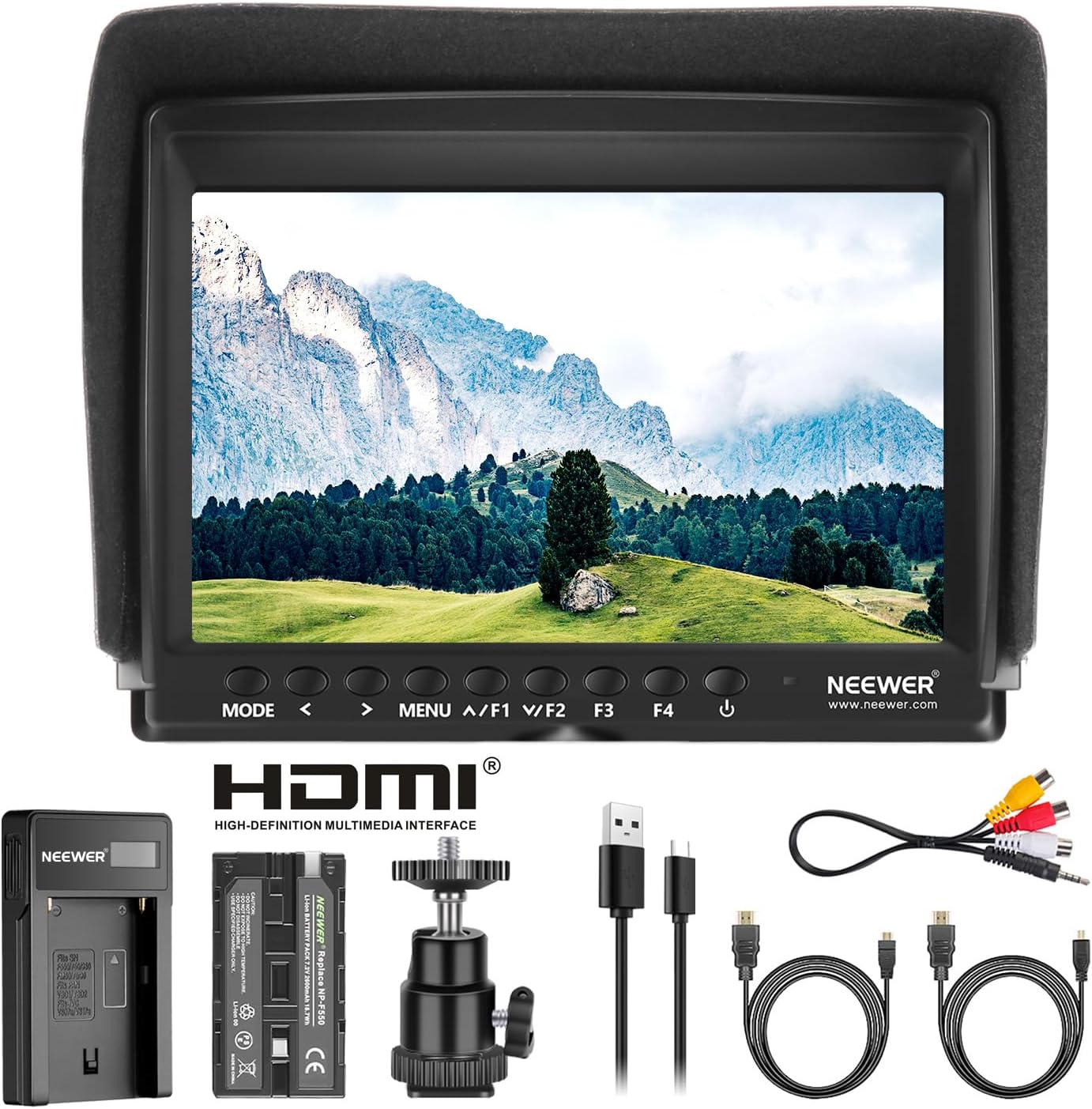 NEEWER F100 7-inch IPS Camera Field Monitor (HD Video Assist) with 2600mAh battery