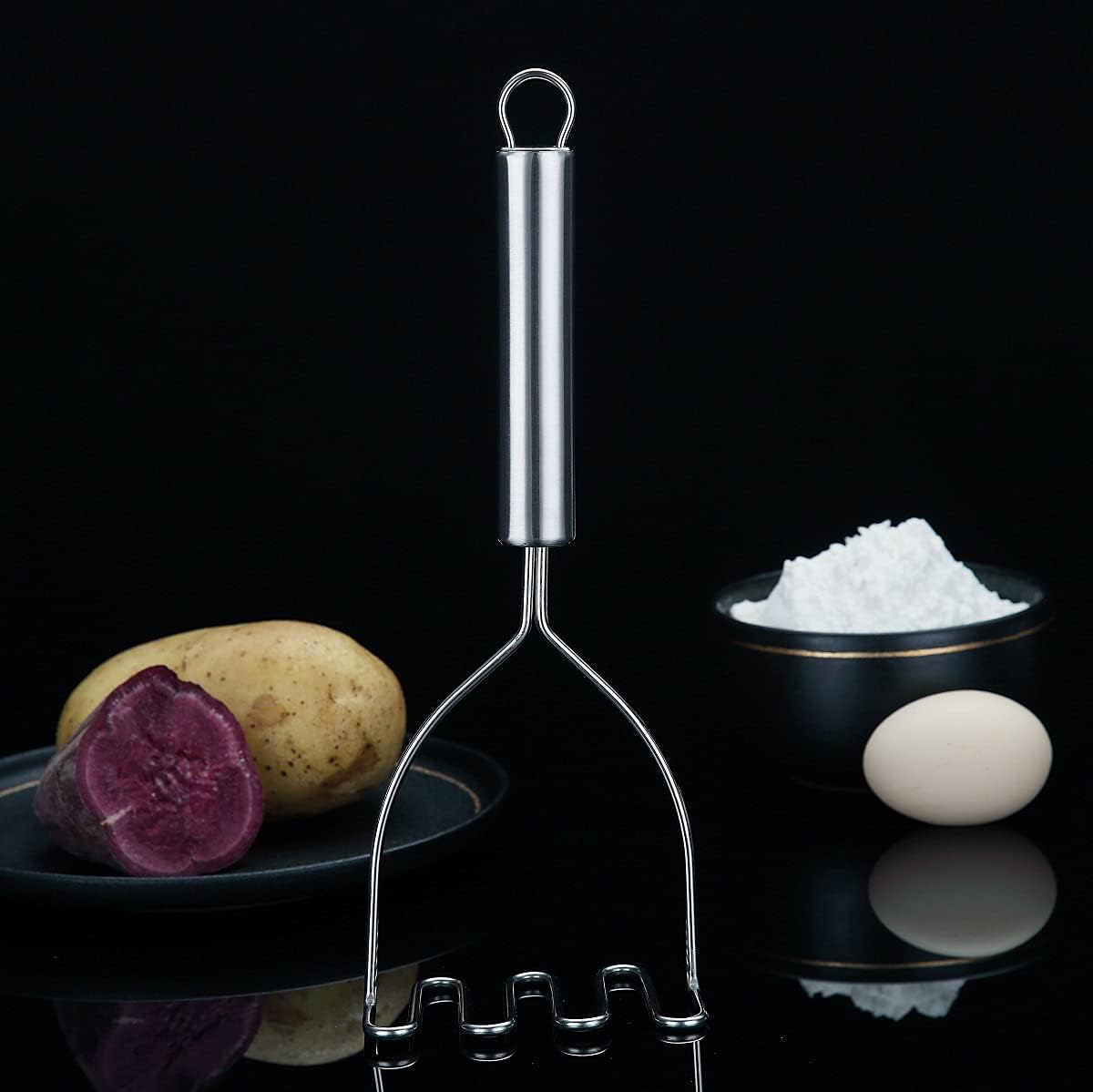Detalle de HOMQUEN HQ PotatoMasher-S aardappelstamper van roestvrij staal, vaatwasserbestendig