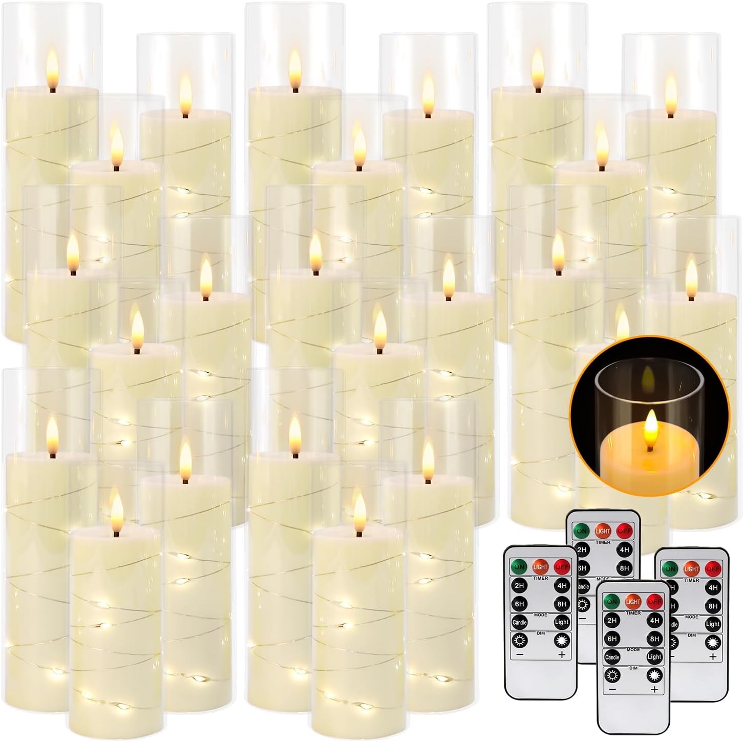 Detalle de CAKETYCG REZER23 Flameless LED Candles, 24-Pack with Remote and Timer