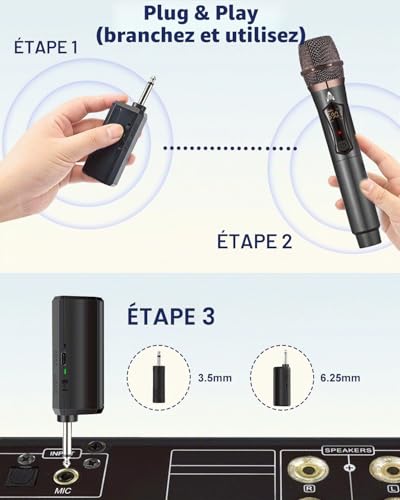 Detalle de ALPOWL Microphone sans Fil Pro avec récepteur USB-C | Karaoke 192KHZ/24Bit, système UHF sans décalage