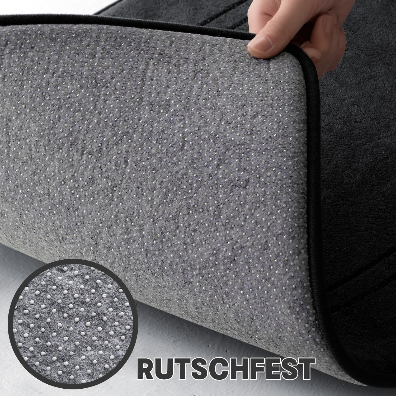 Thumbnail 4 de chakme Badezimmerteppich-Set 3-teilig (Memory-Schaum) mit U-förmigem Vorleger, schwarz – rutschfest & waschbar