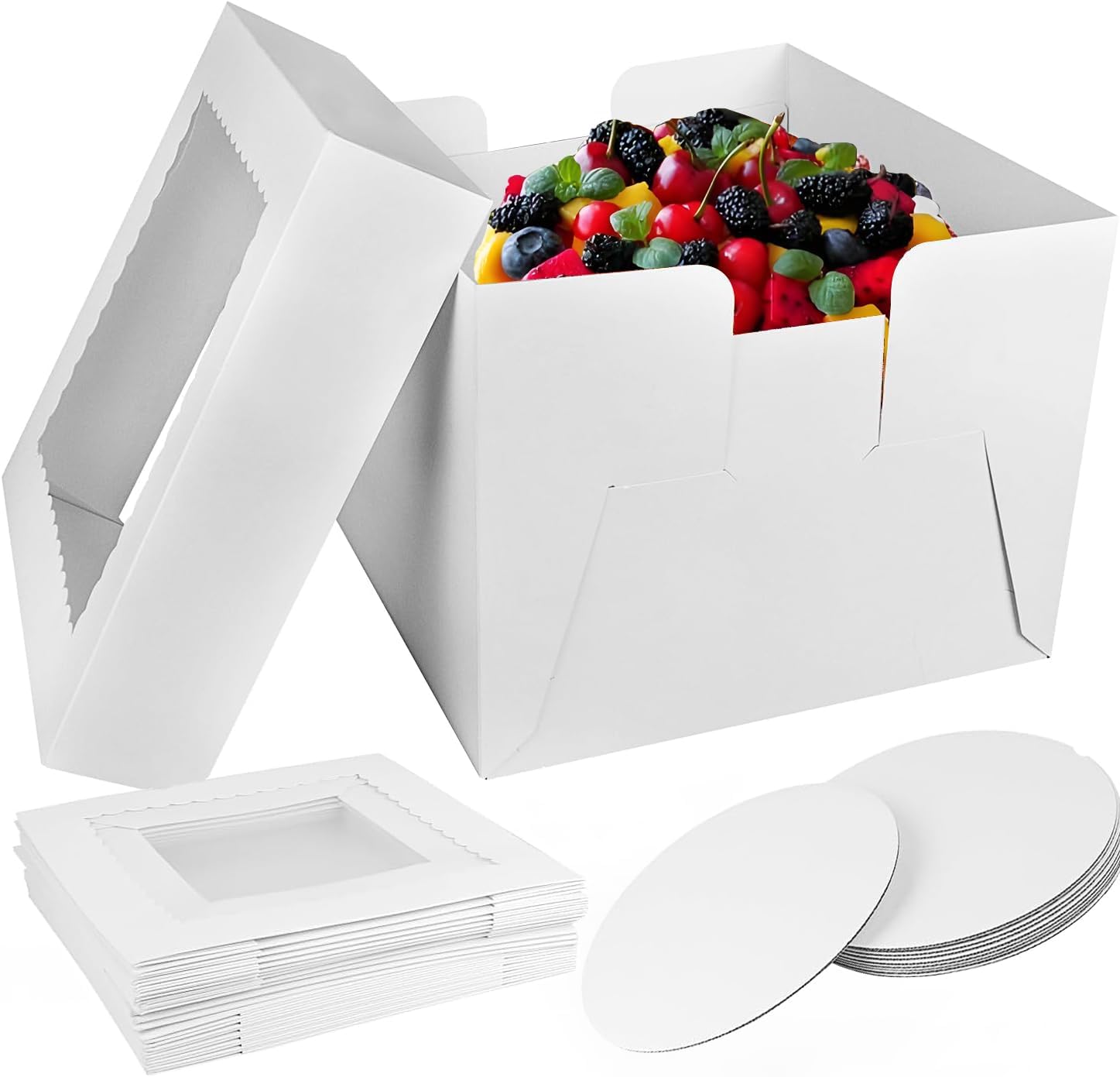 Detalle de KUOGAS tårtlådor med fönster, 25 × 25 × 20 cm, 10-pack med brickor