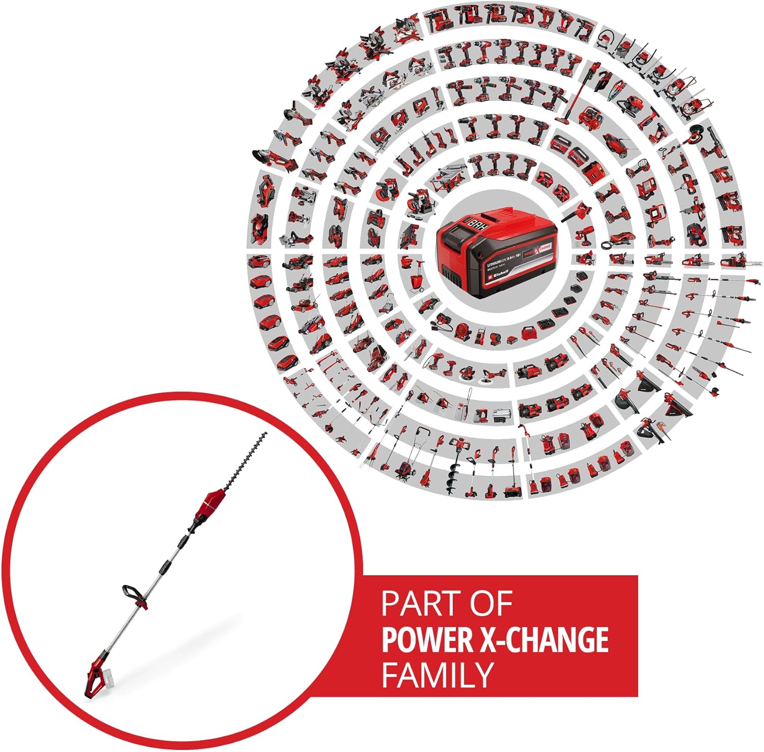 Thumbnail 1 de Einhell Cordless Long Reach Hedge Trimmer 18V Power X-Change (GE-HH 18/45 Li T Solo Pole Hedge Trimmer)
