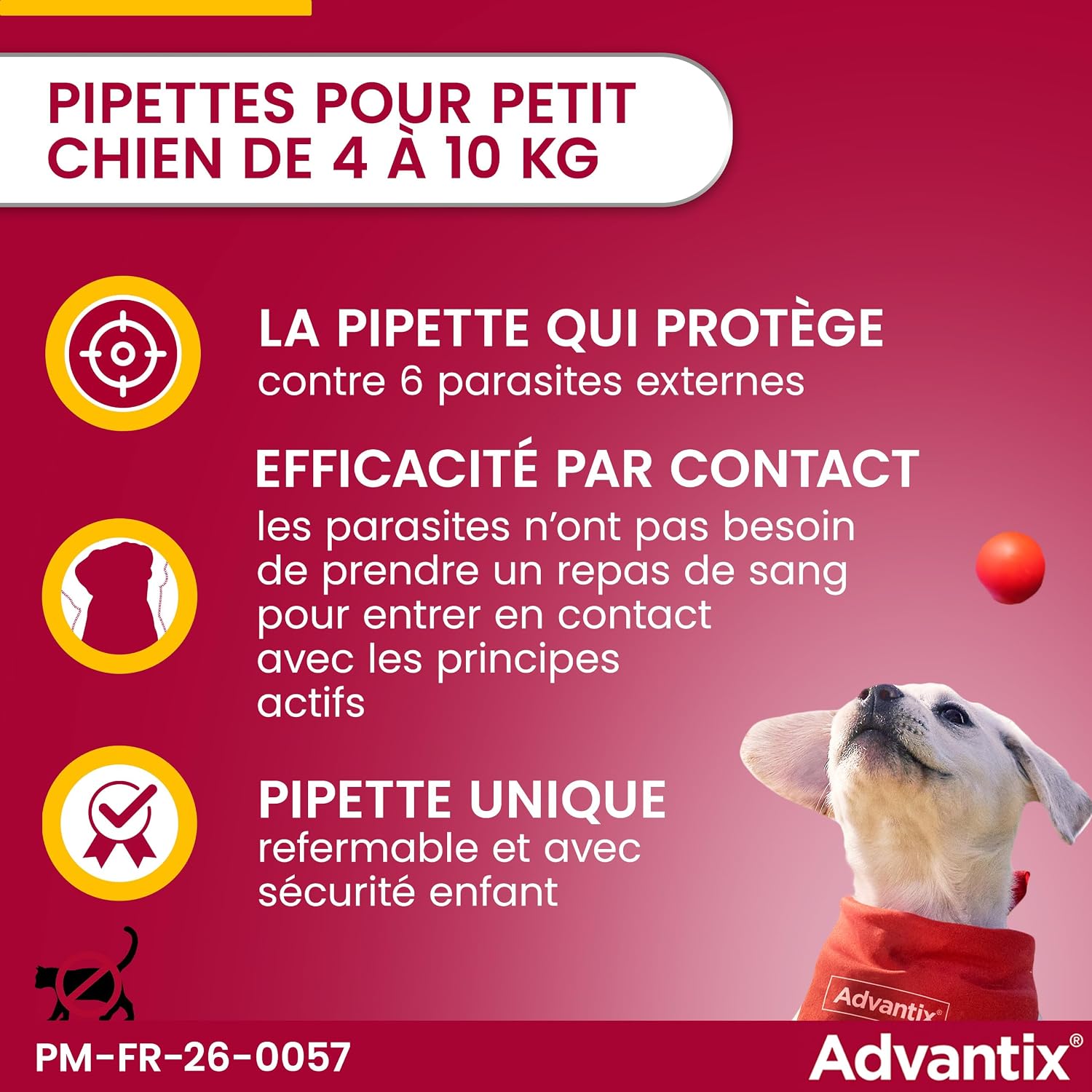 Detalle de Advantix Petit Chien 4–10 kg, 4 pipettes de 1,0 ml – Protection antiparasitaire externe sur 4 semaines