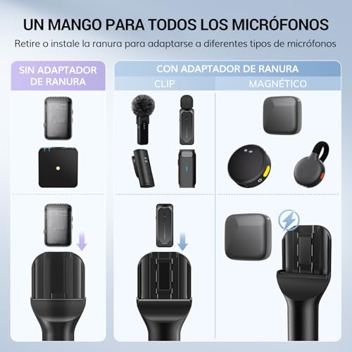 Detalle de TONOR TP20: Mango de micrófono de mano compatible con DJI, Rode y más