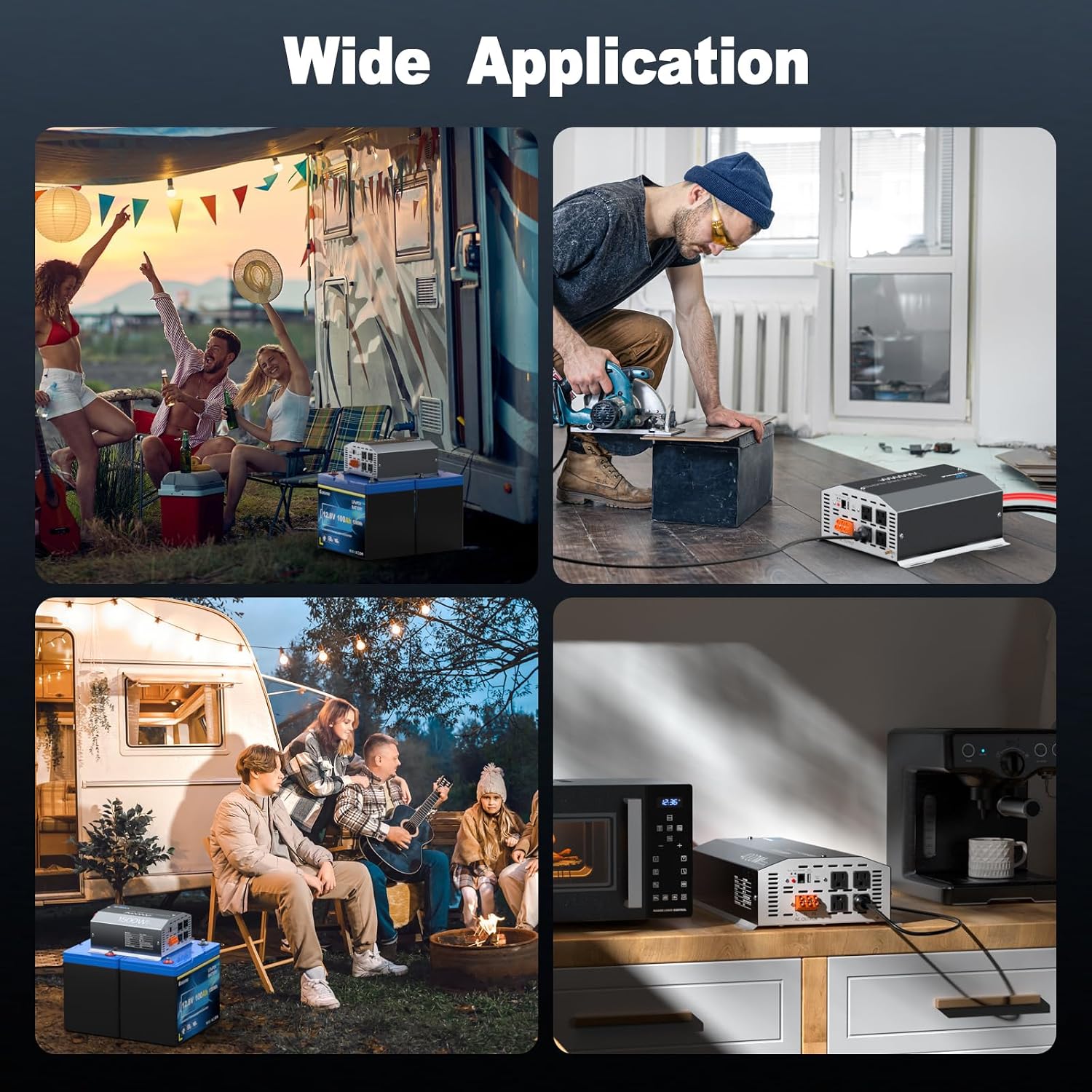 Thumbnail 5 de 1500W Pure Sine Wave Inverter 12V DC to 110V/120V AC with LCD Remote and 4 Outlets