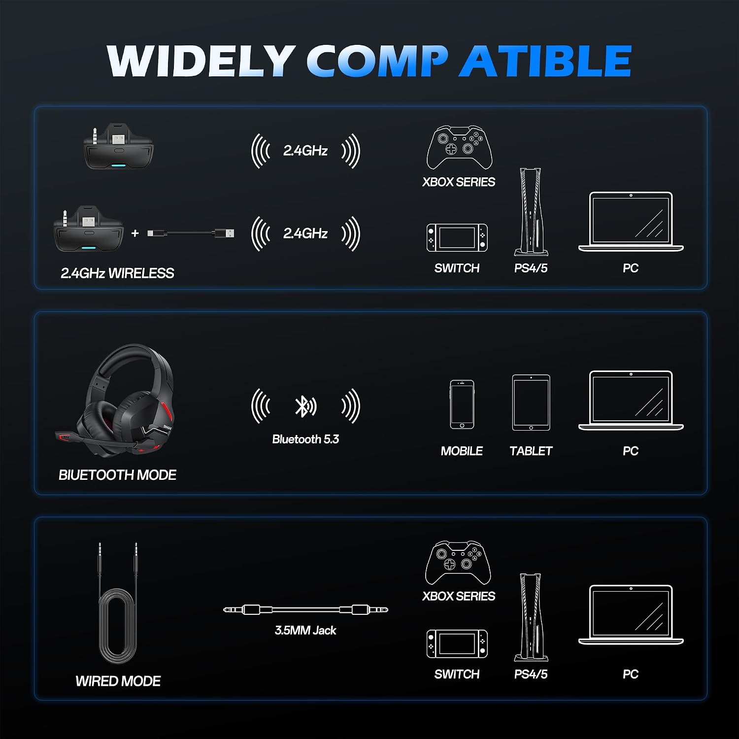 Thumbnail 5 de BINNUNE Xbox Wireless Gaming Headset for Xbox