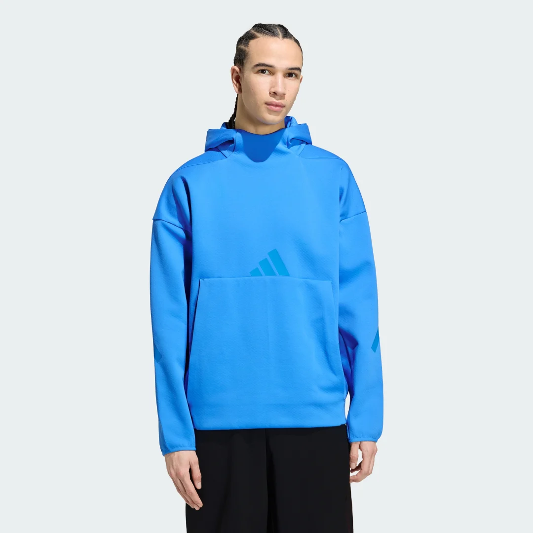 Detalle de Sudadera con capucha Z.N.E. de Adidas: comodidad en azul y estilo urbano