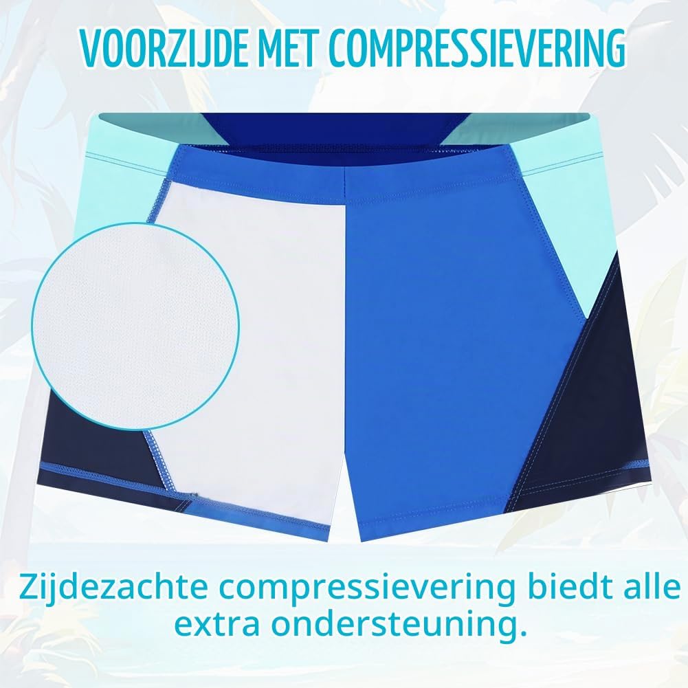 Detalle de AYESY zwembroek voor jongens met sneldrogende stof en gevoerde elastische tailleband